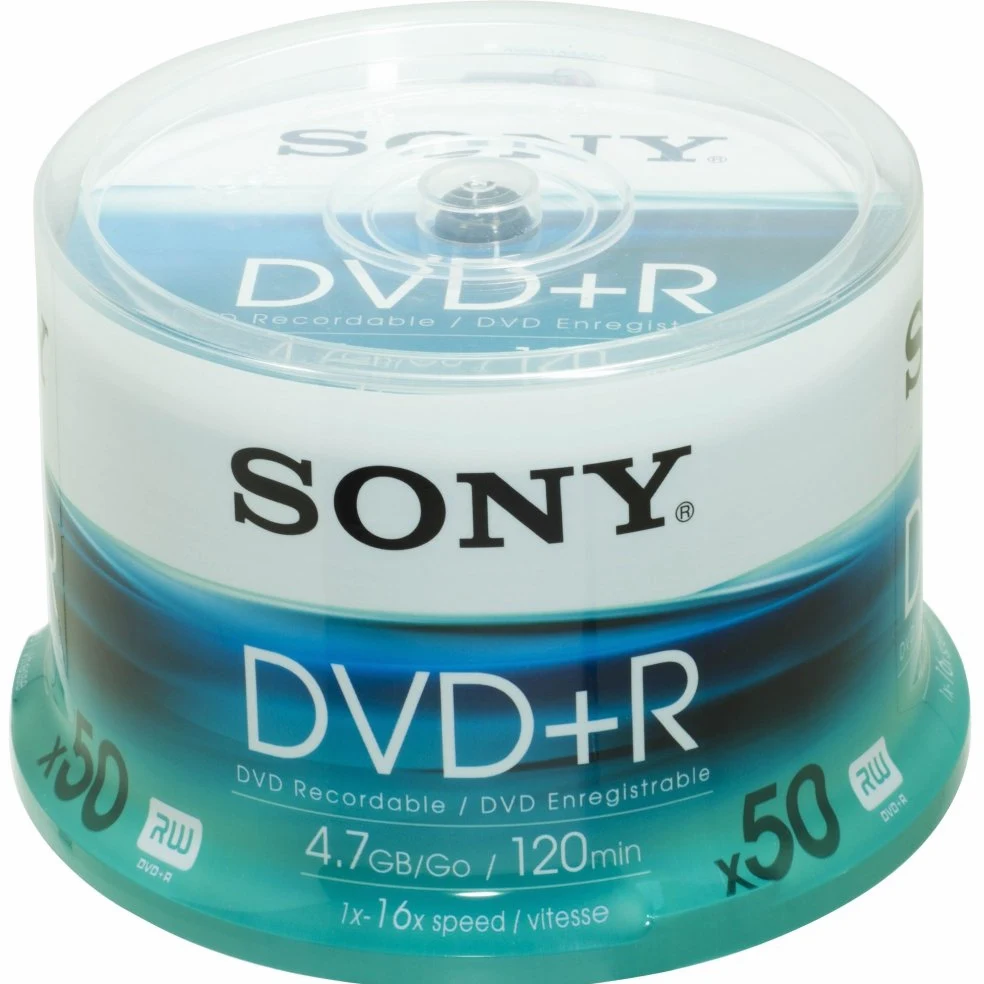 Sony DVD+R (recordable), 16x, con 120 minuti per DVD, confezione da 50