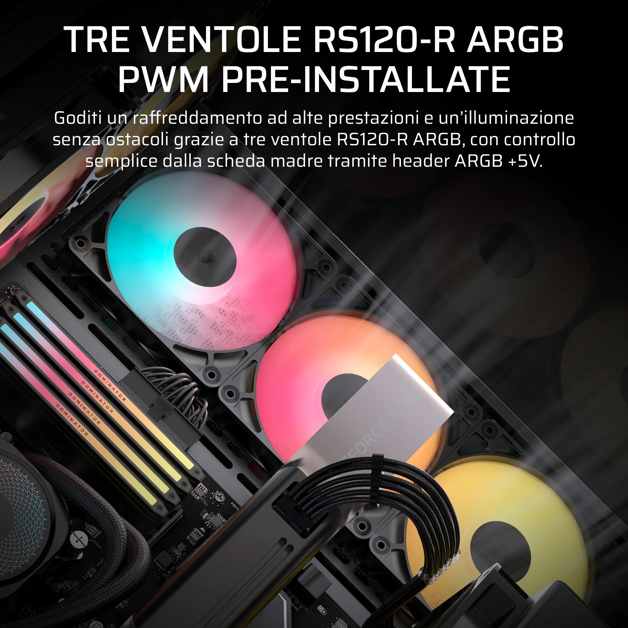 CORSAIR 3500X RS-R ARGB Case PC Mid-Tower Panoramico – 3 Ventole RS120-R ARGB Preinstallate, Compatibile con Fino a 10 Ventole da 120 mm, Scheda Madre con Connessione Inversa Compatibile – Nero