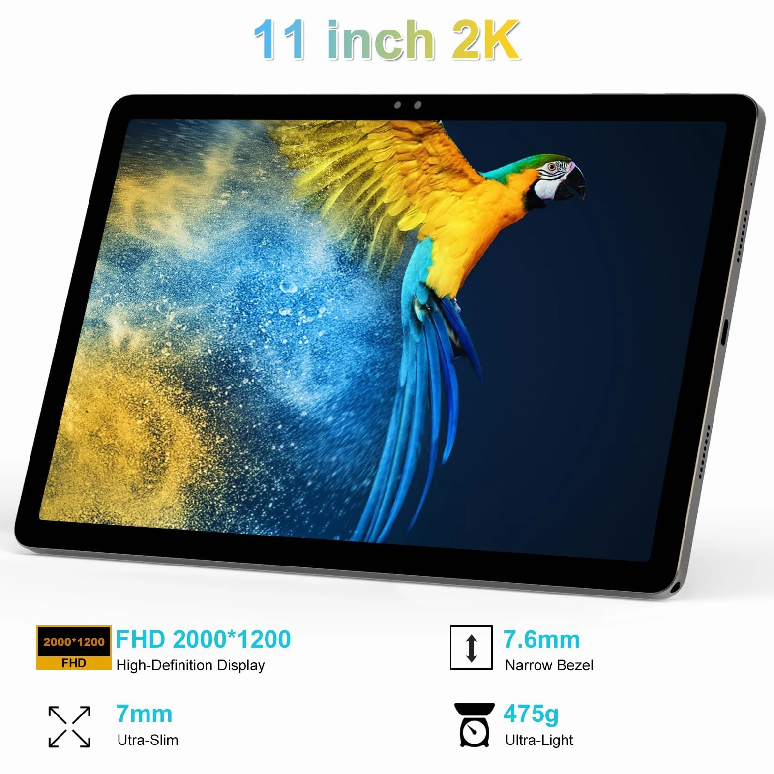 Tablet da 11 pollici Android 14 2000*1200 2K Display Tablet PC, T616 Octa-Core 2.0GHz, 18GB RAM 128GB ROM 1TB espandibile, fotocamera AI 5+5+13MP, 9000mAh, 5G WiFi, con tastiera, custodia, 4