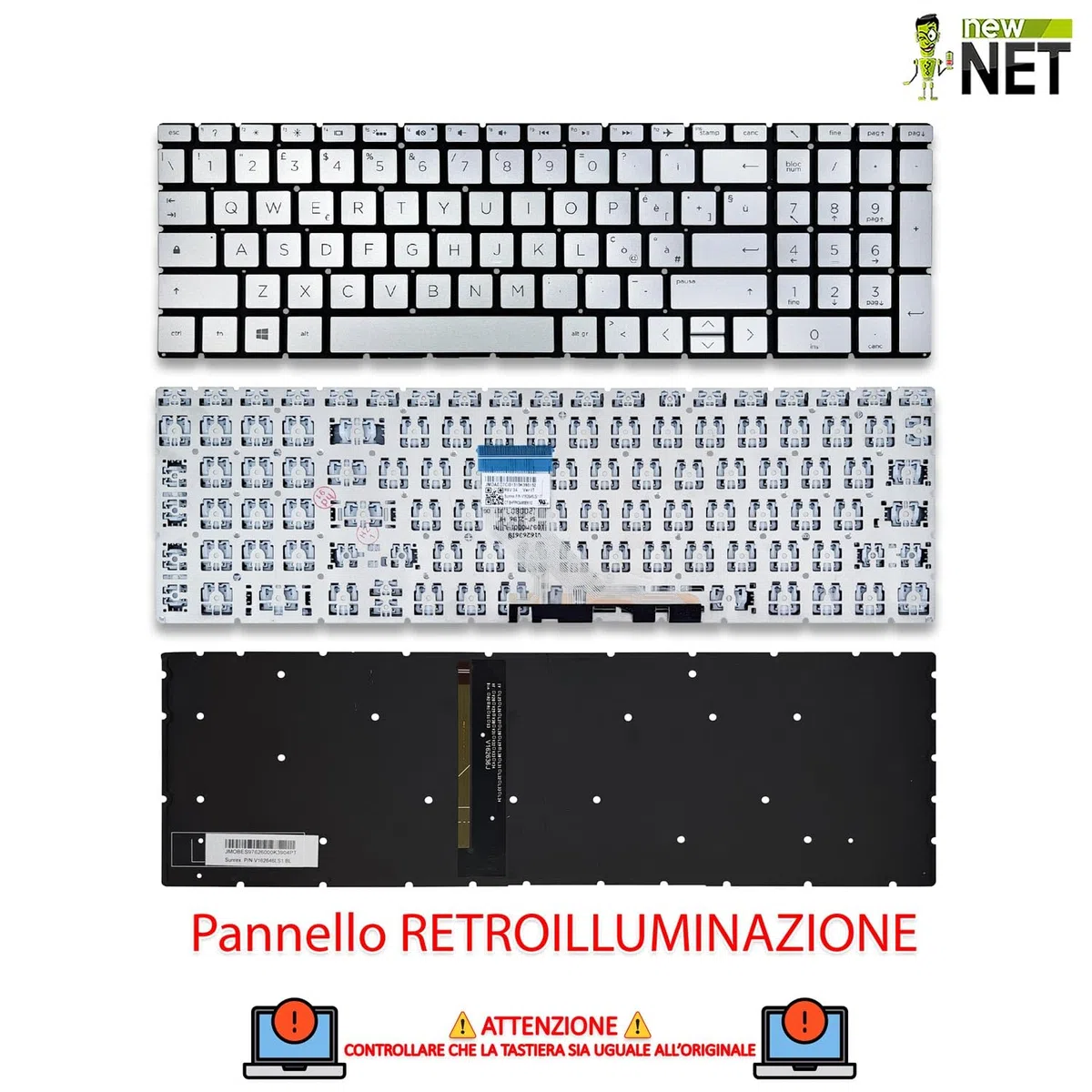 new net - Tastiera Compatibile con HP Pavilion 15-CW, 15-cw0000, 15-cw0006nl, 15-cw0009nl, 15-cw0010nl, 15-cw0011nl [Senza Frame - Colore Tasti Argento - Retroilluminata - Layout ITA]