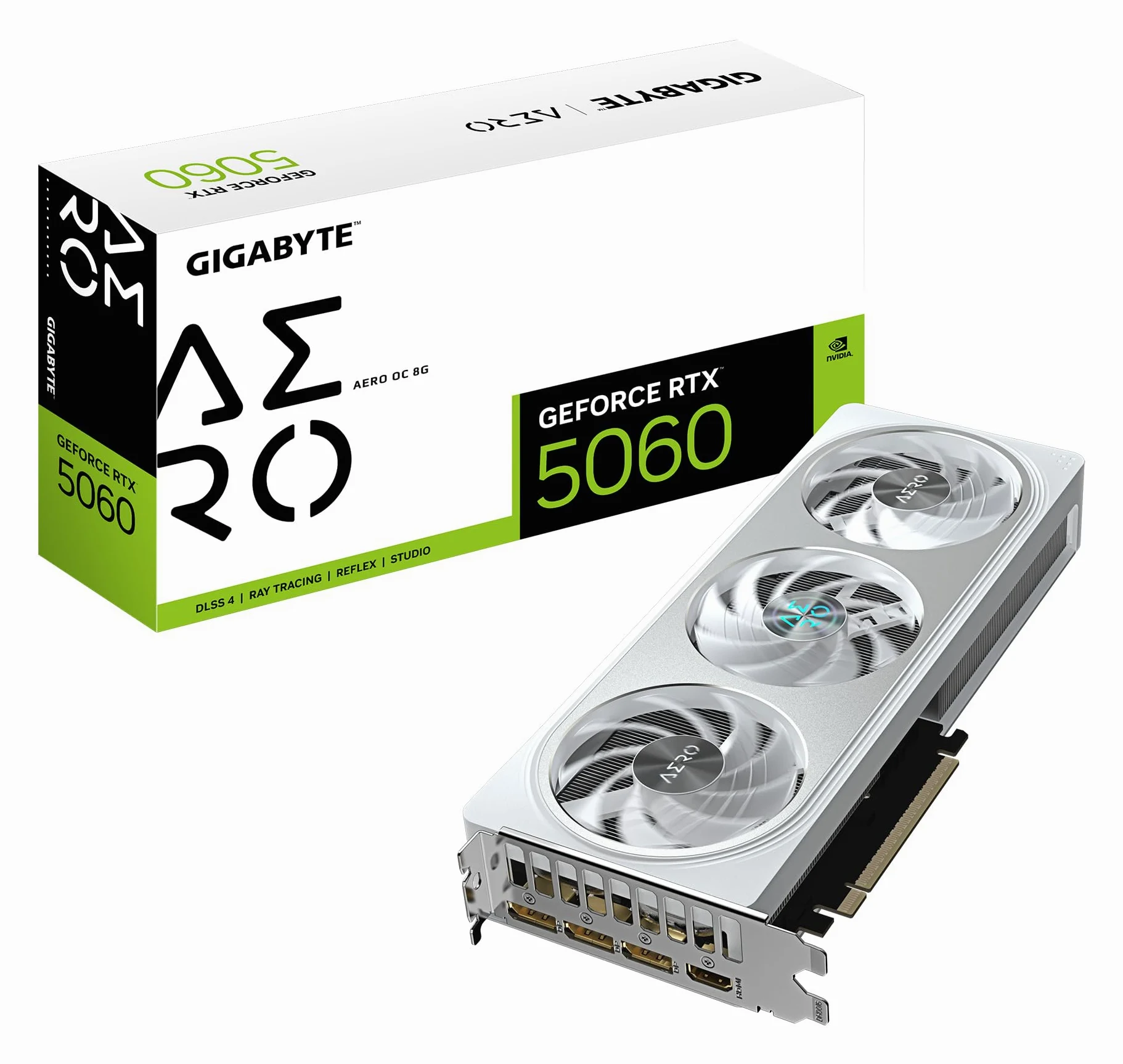 Gigabyte GeForce RTX 5060 AERO OC 8G Scheda Grafica - 8GB GDDR7, 128bit, PCI-E 5.0, 2595 MHz Frequenza core, 3 x DisplayPort, 1 x HDMI, GV-N5060AERO OC-8GD