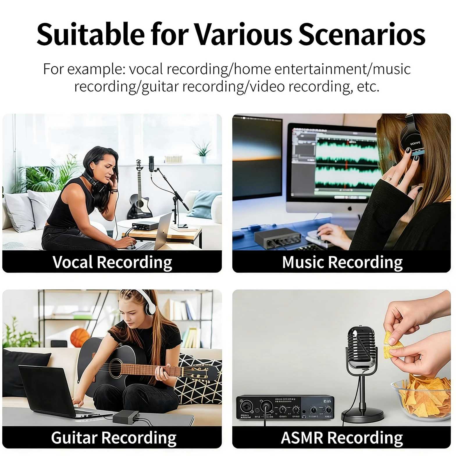 Scheda audio musicale USB di grado studio con frequenza di campionamento 24 bit 192 khz per musicisti ed emittenti che catturano una chiara connessione in streaming