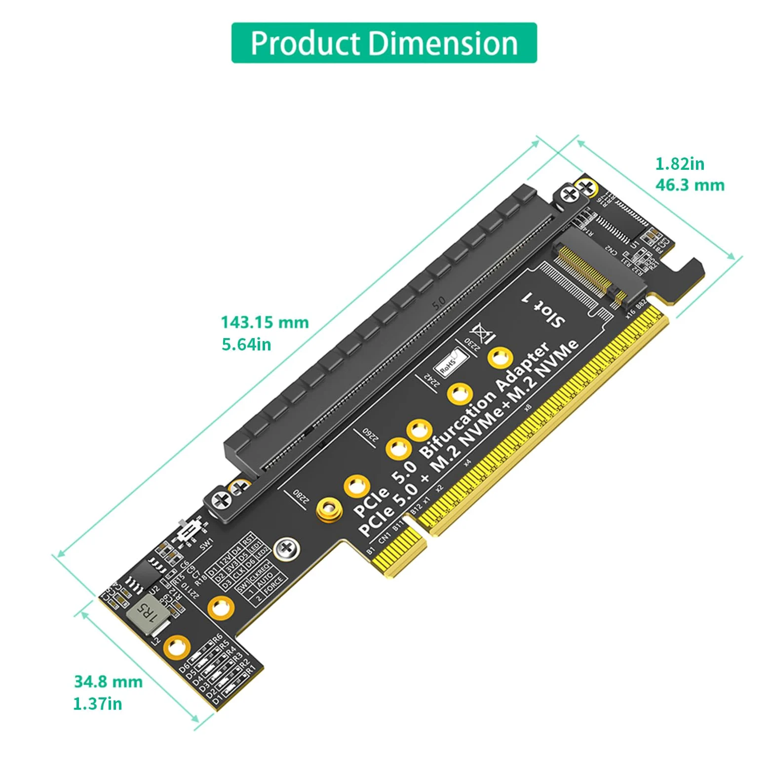 Efficiente PCIe 16X 5.0 Doppio NVMe Scheda Adattatori per Desktop Facile Installa e Trasferimento Dati A 32Gbps Thermals Adattatori