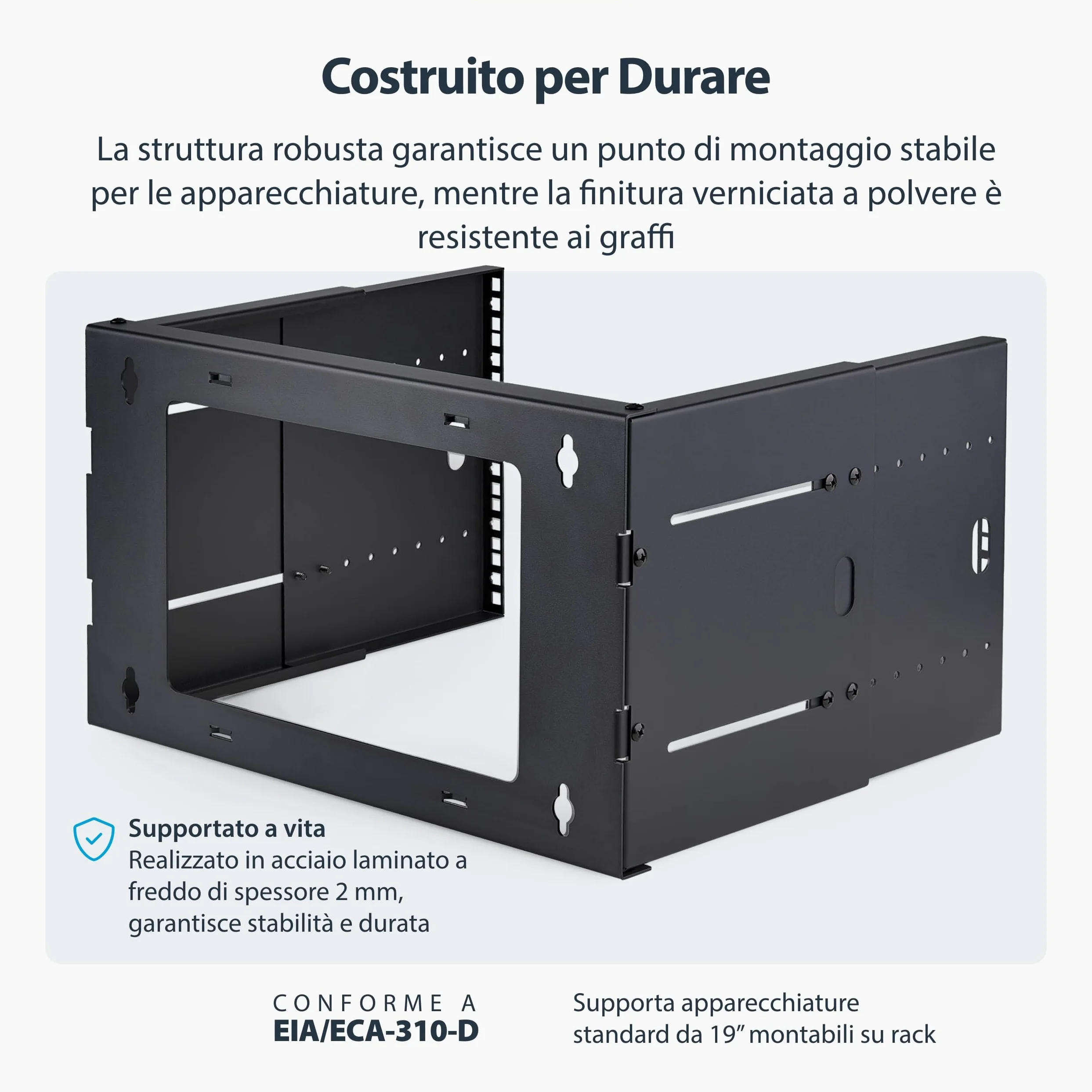 StarTech.com Staffa Rack 19" 6U a Parete, Rack a Telaio Aperto con 2 Montanti e Profondità Regolabile fino a 40cm, Max 40kg