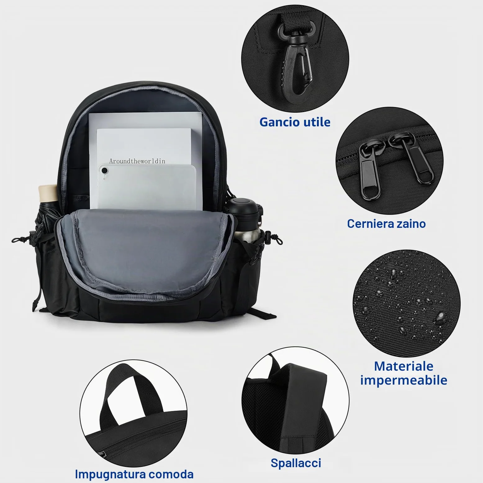 Zaino Per Laptop 32L Per Donna e Uomo Con Ampia Capienza e Tessuto Impermeabile Per Viaggi, Attività All'Aperto e Ufficio(DS07-Black)