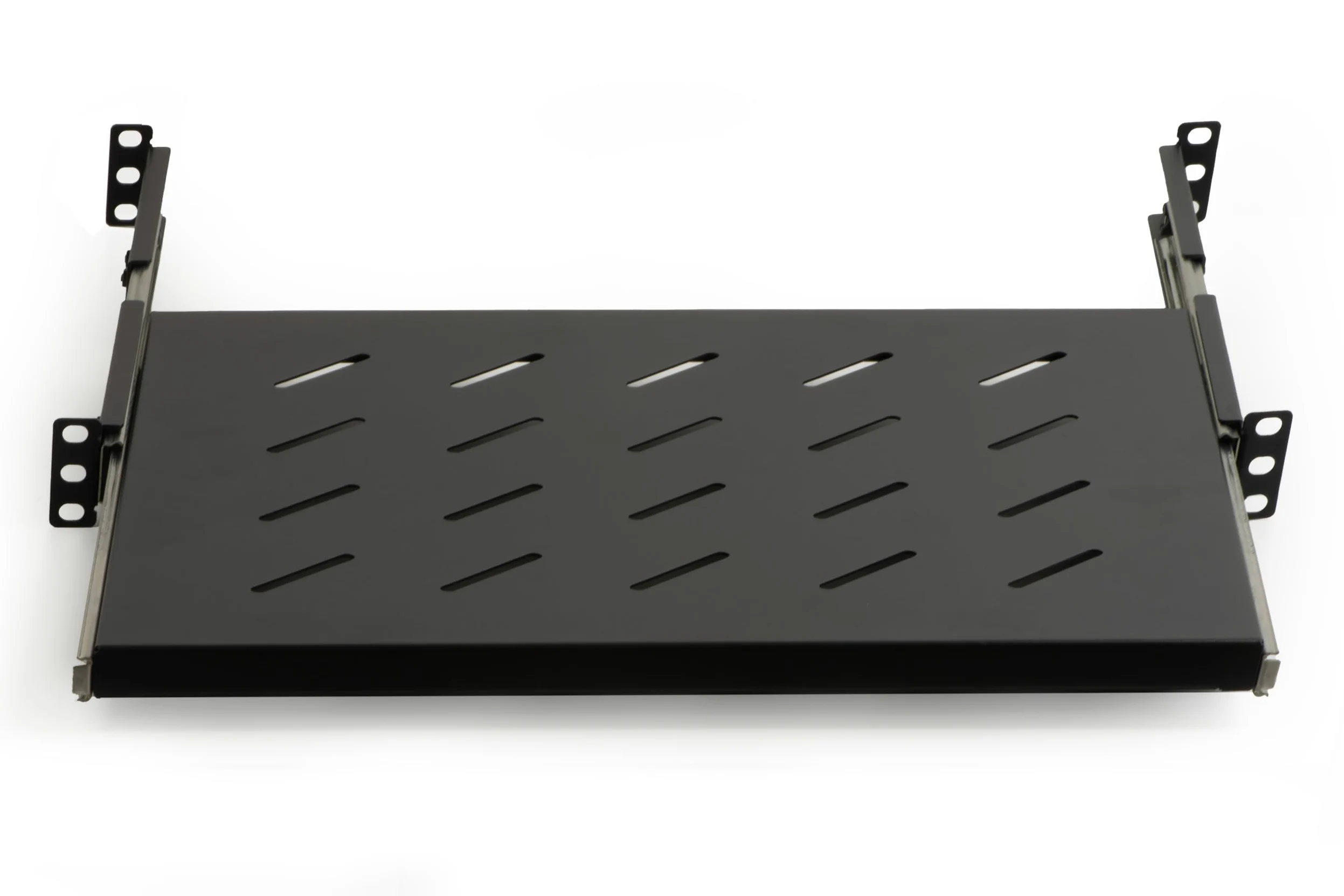 Link LKRIP350EN - Mensola Estraibile per Armadio Rack 19 Pollici Universale (48x35x4,5 cm, Nero RAL9005) – Acciaio Traforato per Ventilazione – Portata 40 kg e Kit Montaggio Incluso