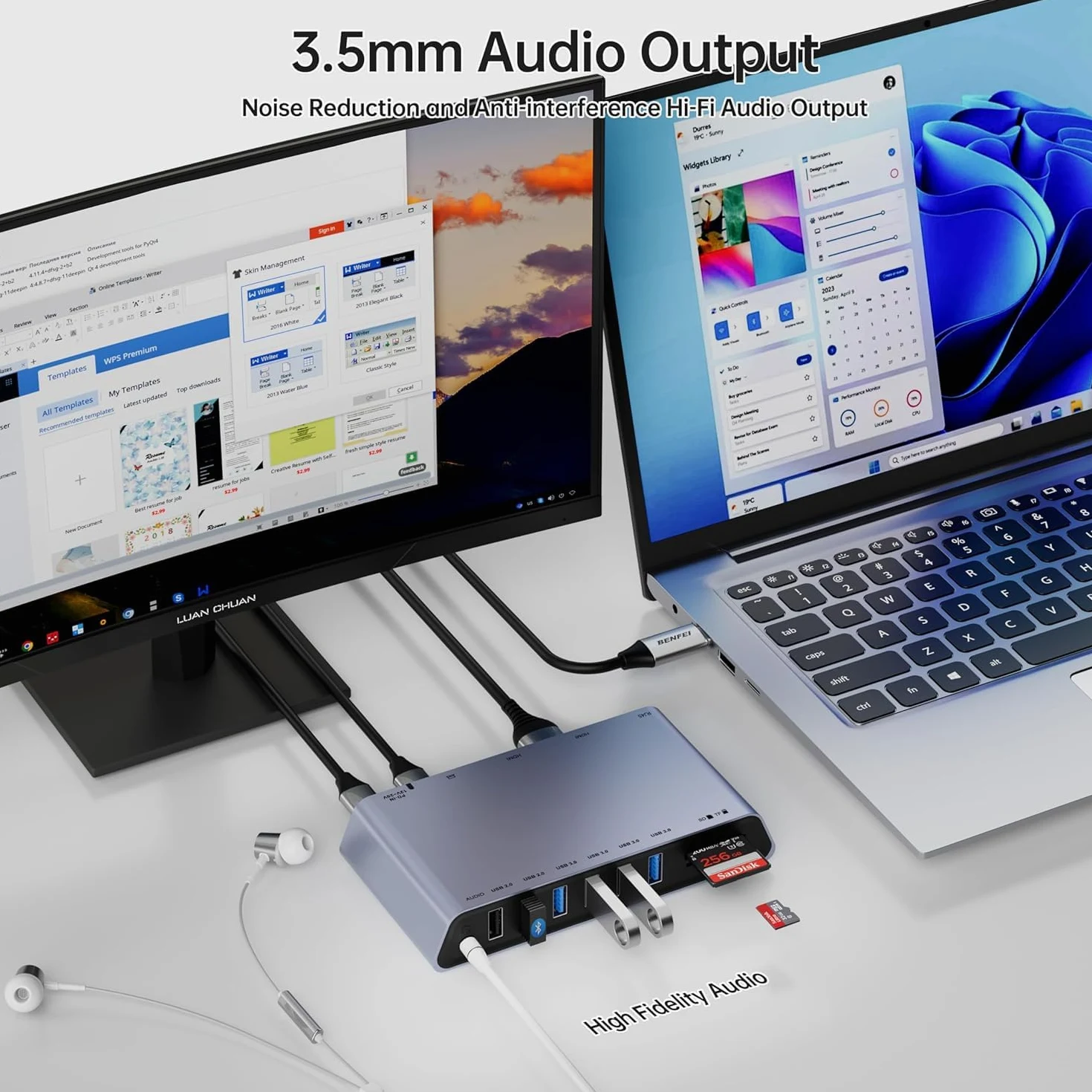 BENFEI DisplayLink - Docking station universale USB 3.0 12 in 1 con doppio display HDMI, 6 porte USB, lettore di schede SD/TF, rete Gigabit Ethernet, jack per cuffie femmina da 3,5 mm, compatibile con