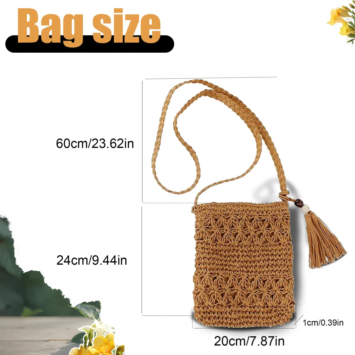 Moda Classica Pochette Donna, Borsa Mare Paglia in Stile BohéMien, Tracolla Retrò con Nappe E Cerniera per Incontri, Gita in Spiaggia (Marrone)