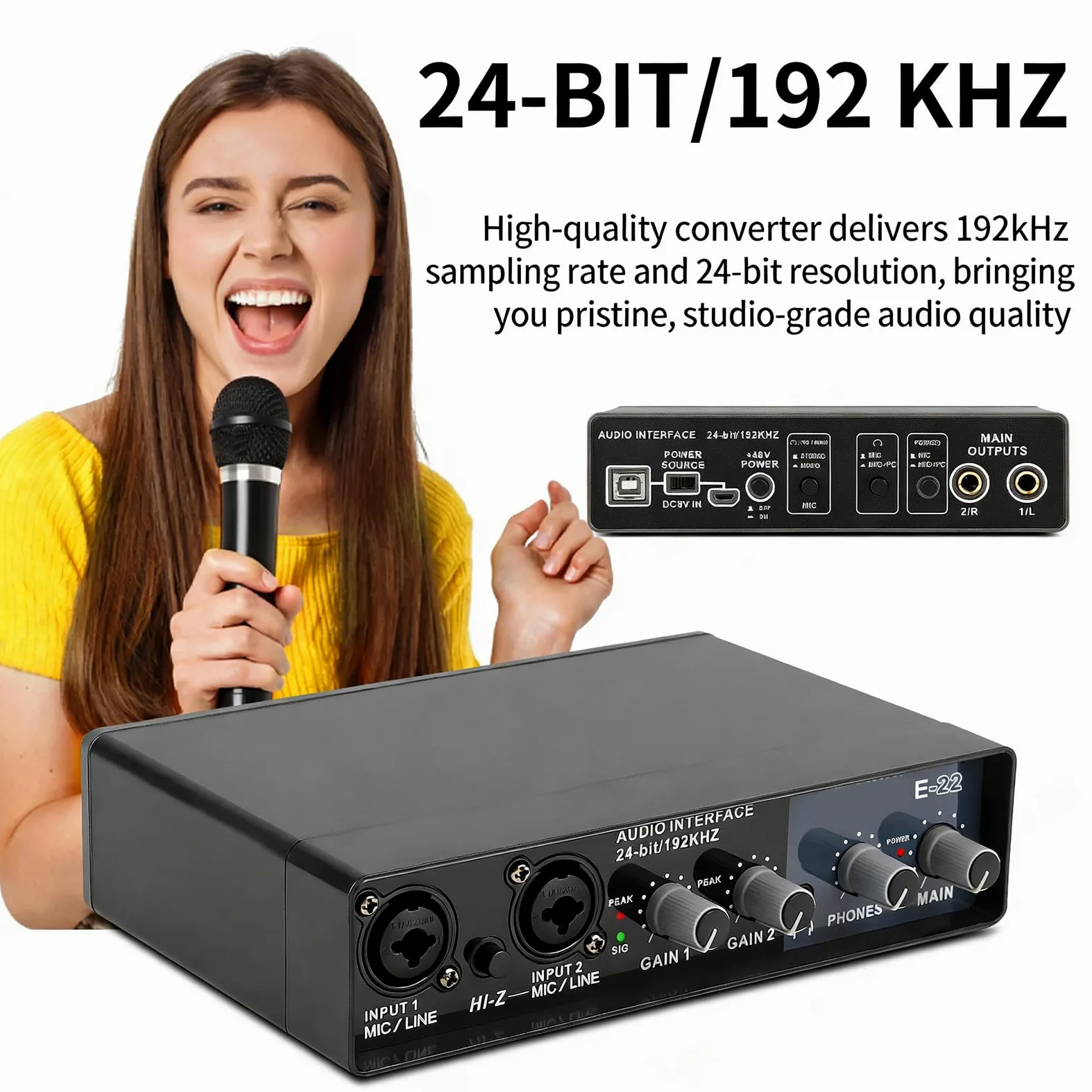 Scheda audio musicale USB di grado studio con frequenza di campionamento 24 bit 192 khz per musicisti ed emittenti che catturano una chiara connessione in streaming