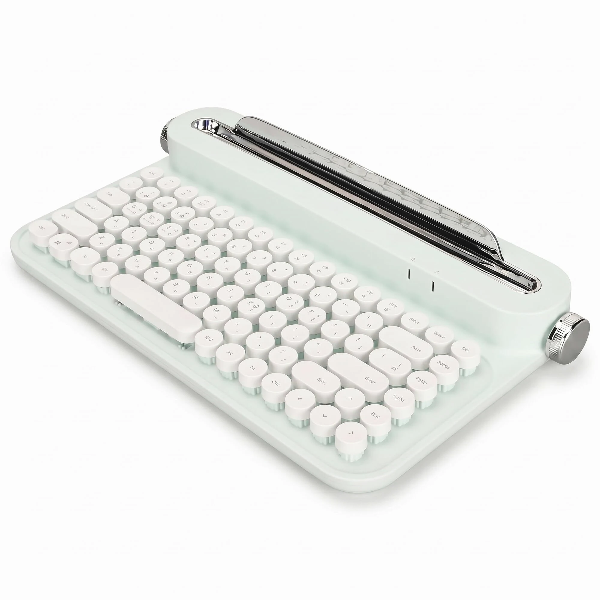Dpofirs Tastiera da scrivere retrò, 86 tasti, tastiera Bluetooth vintage, tastiera portatile senza fili con supporto integrato per Windows per iOS (verde menta)