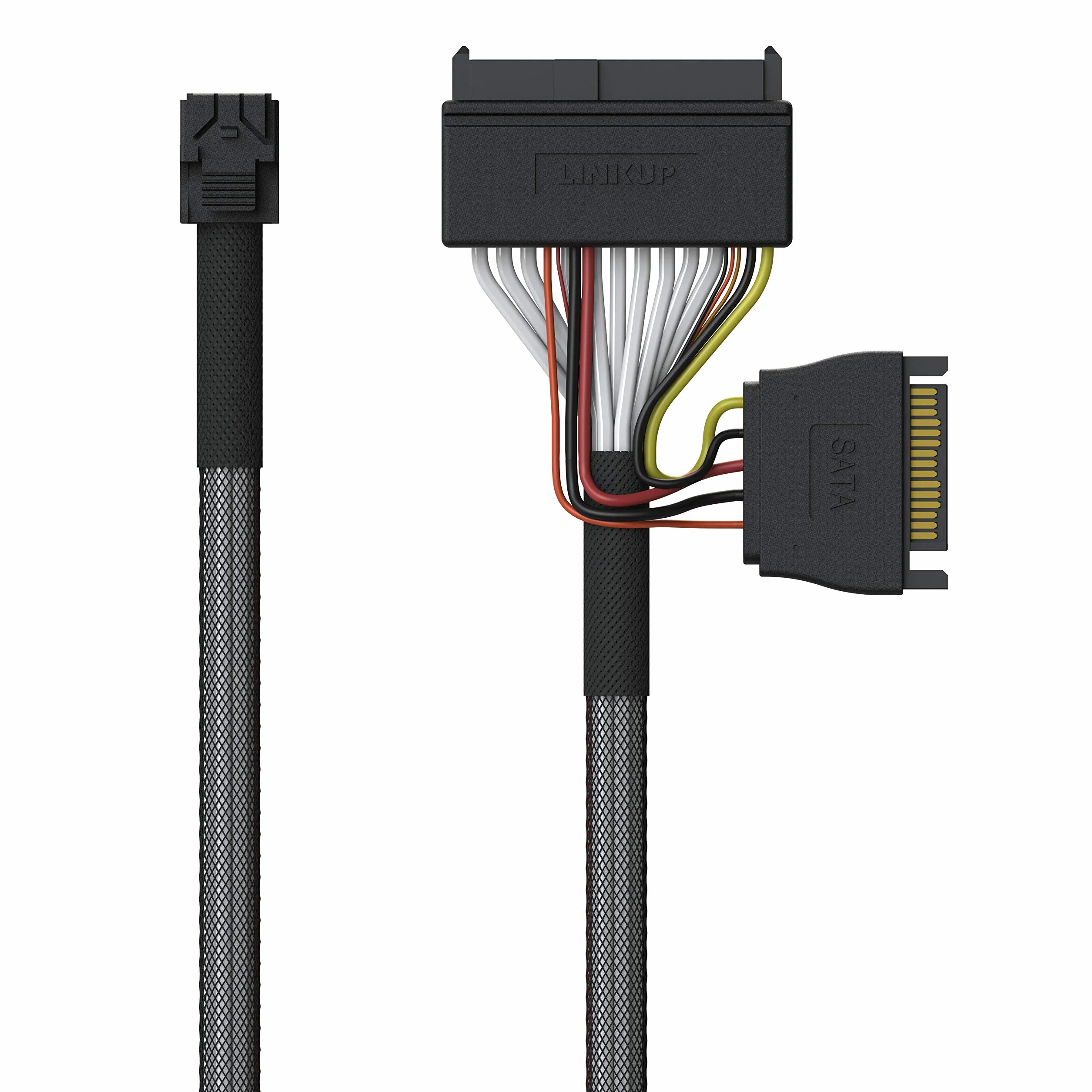 LINKUP - Internal 16G U.2 Cable (85Ω 85ohm PCIe Gen 4 Mini SAS HD to U.2/SFF-8643 to SFF-8639 Cable) with SATA Power - 0.9 meters/3 feet