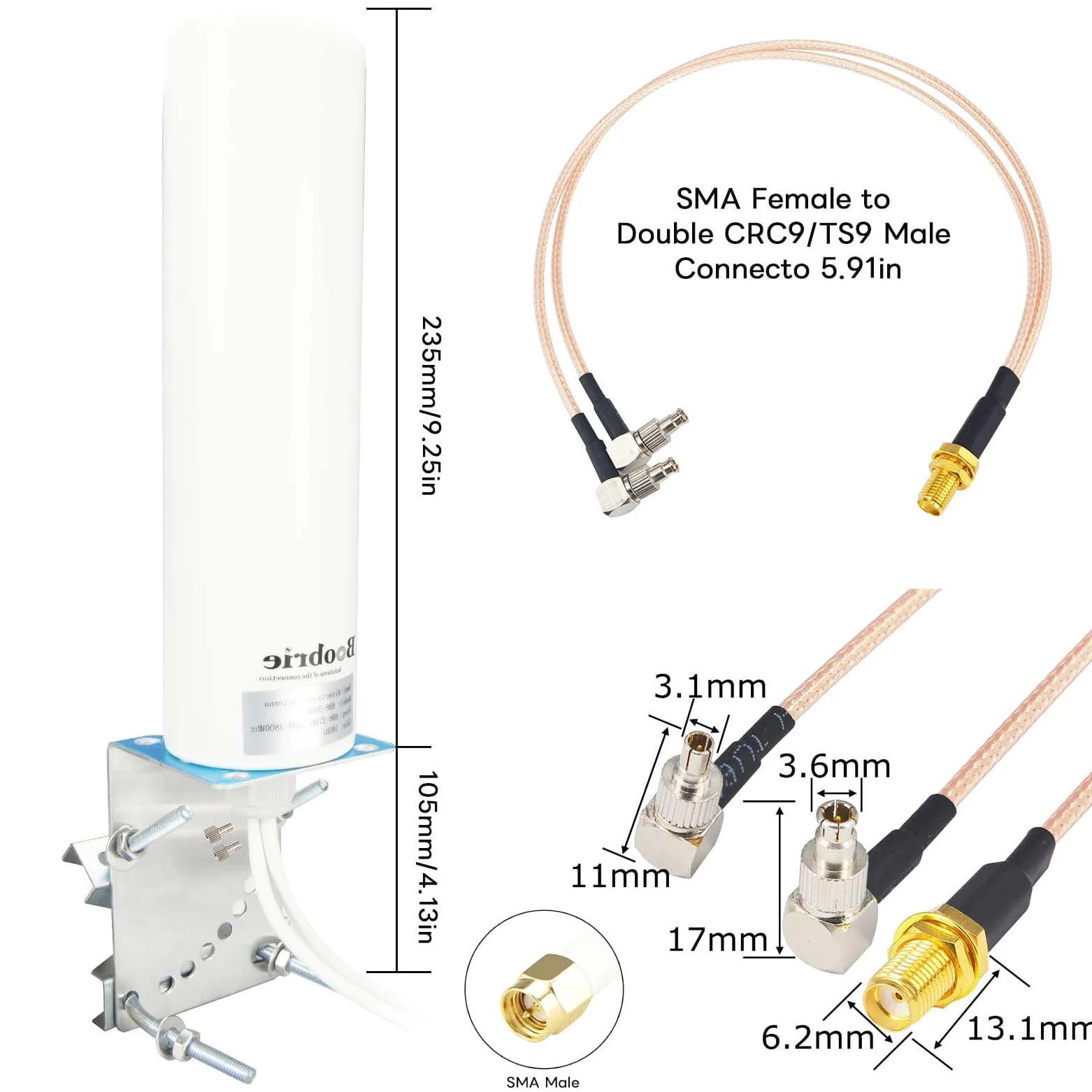 Antenna WiFi 4G 5G LTE ad alto guadagno 10dBi Antenna omnidirezionale esterna 698-3800MHZ Router Modem Gateway Antenne Dual SMA maschio 16.4Ft RG58 Cavo+SMA femmina a doppio connettore maschio