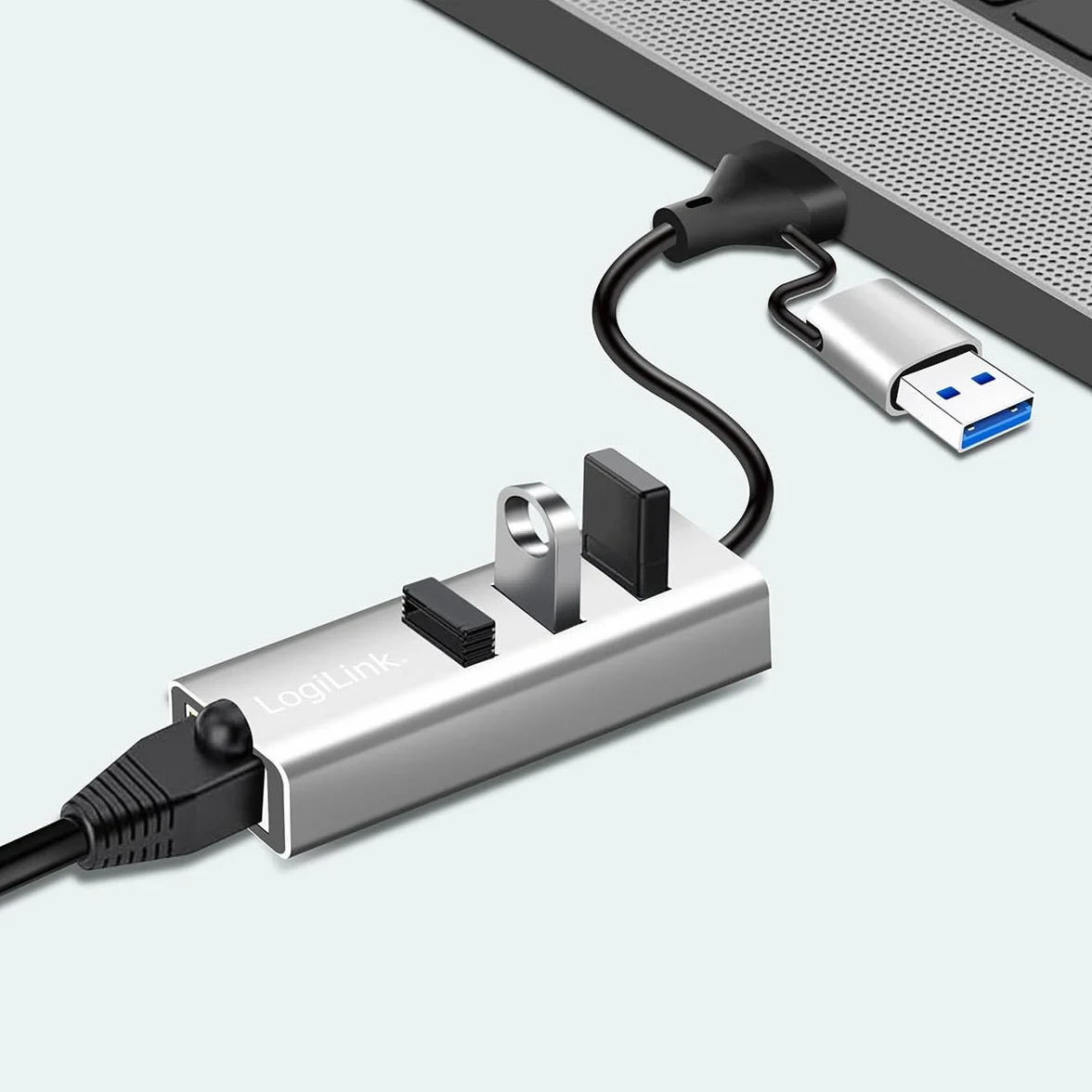 LogiLink UA0440 - USB-C 3.2 Gen 1 Hub a 5G Ethernet RJ45 adattatore con 3 USB A