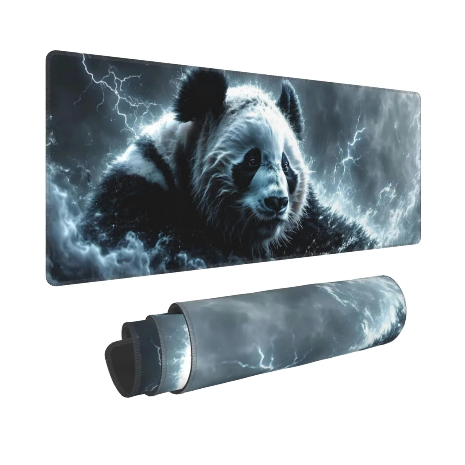 Tappetino Mouse, Tappetino Mouse Gaming Grande XXL 1500x800x3mm Tappetino Scrivania Mouse Pad, Base in Gomma Antiscivolo, Bordi Cuciti,Lavabile, Mousepad per Ufficio e Gaming (Panda Fulmine) R-596