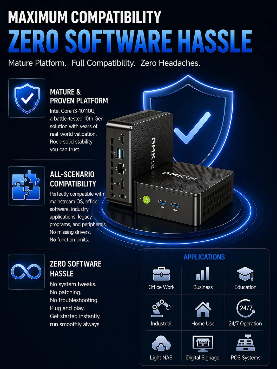 GMKtec Mini PC G3 PRO con Intel Core i3-10110U (superiore a 4300U/N150), 16 GB di RAM DDR4 (Dual Channel), SSD M.2 da 256 GB, computer desktop con doppia HDMI 4K/USB 3.2/WiFi 6/BT 5.2/2.5GbE Lan