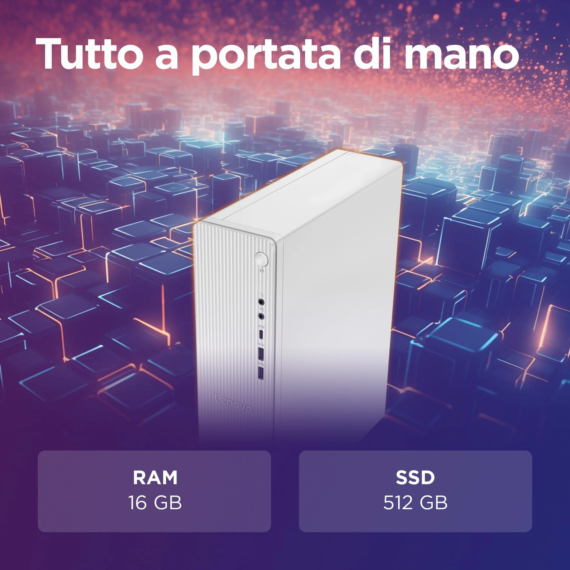 Lenovo IdeaCentre Tower Gen 9 - Desktop, Intel Core i5-13420H, RAM 16GB, SSD 512GB, Wi-Fi 6, BT 5.2, Windows 11 Home, Mouse e Tastiera USB inclusi - Cloud Grey