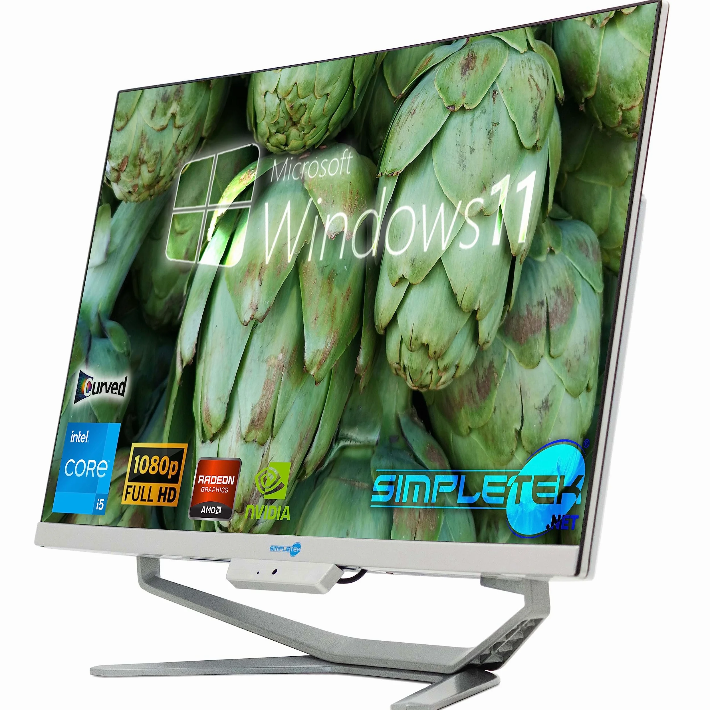 SIMPLETEK - PC All in One con Schermo Curvo 24" Core i5 | Windows 11 Pro | 8GB RAM SSD 480GB | Ideale per Ufficio, Scuola, Casa