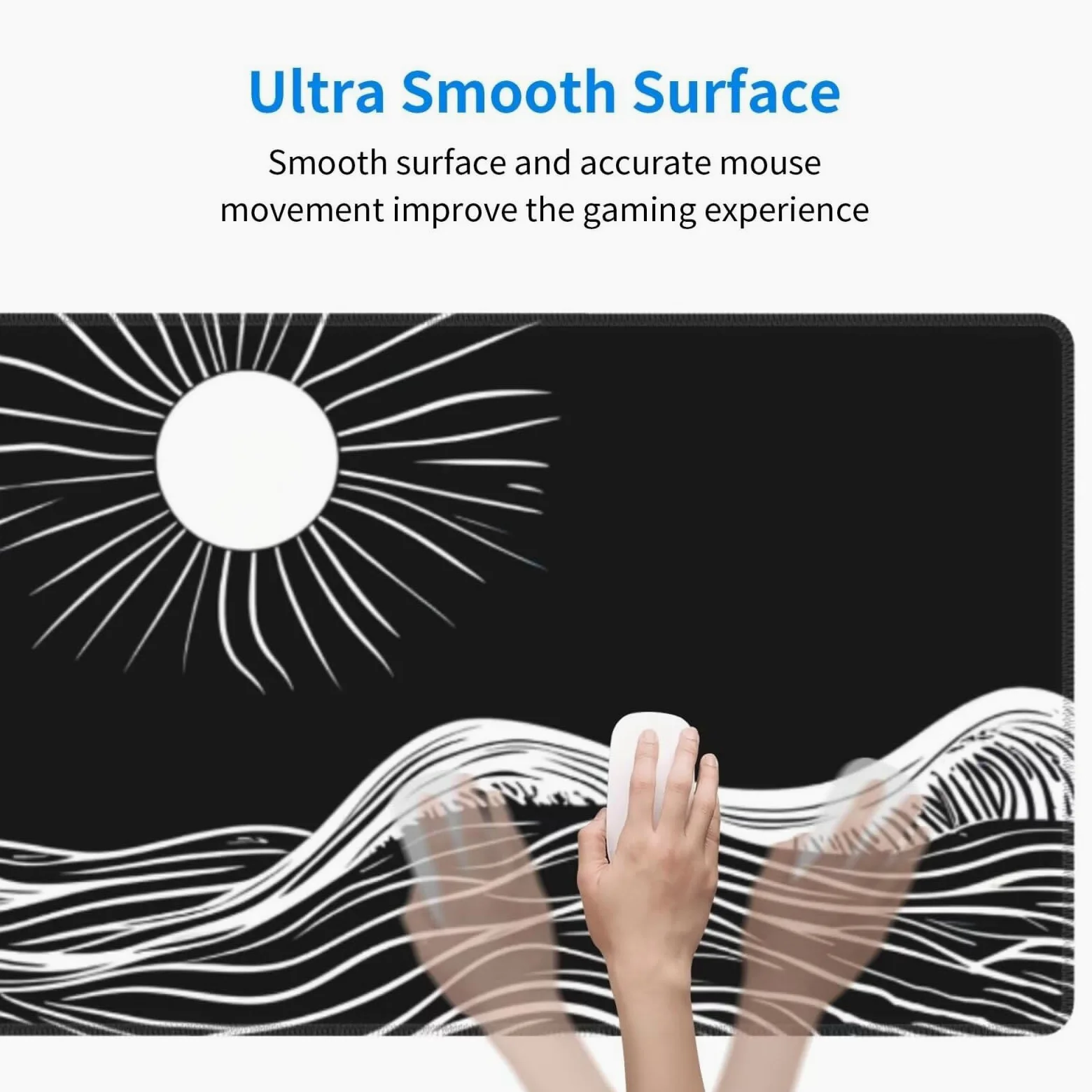 Tappetino Mouse, Tappetino Mouse Gaming Grande XXL 1500x800x3mm Tappetino Scrivania Mouse Pad, Base in Gomma Antiscivolo, Bordi Cuciti,Lavabile, Mousepad per Ufficio e Gaming (Onda nera) R-260