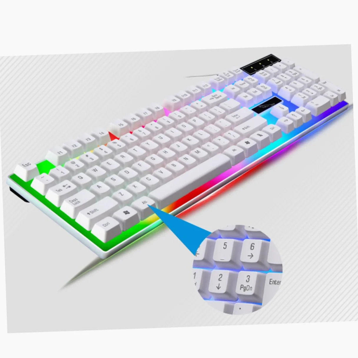 Gadpiparty Set Tastiera Bianca Mouse Cablato Accessori Gaming Retroilluminazione LED Colorata Ergonomica e Design Tasti Galleggianti per PC da Gioco