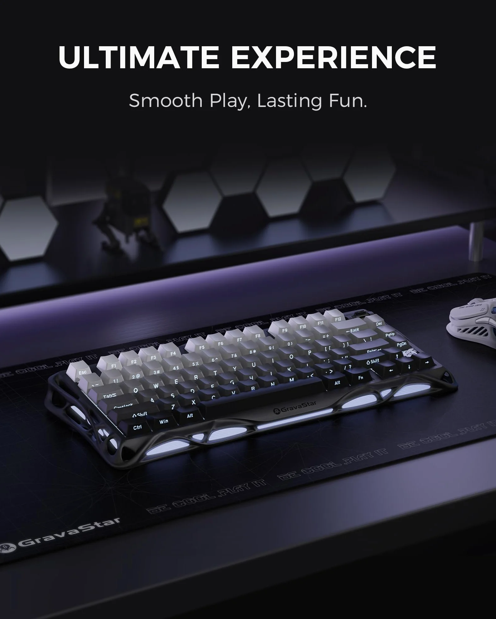 GravaStar per Dad Mercury K1 75% Tastiera da gioco meccanica senza fili, design esoscheletro in lega di alluminio, guarnizione tastiera personalizzata presa hot-swap (Nero sfumato)