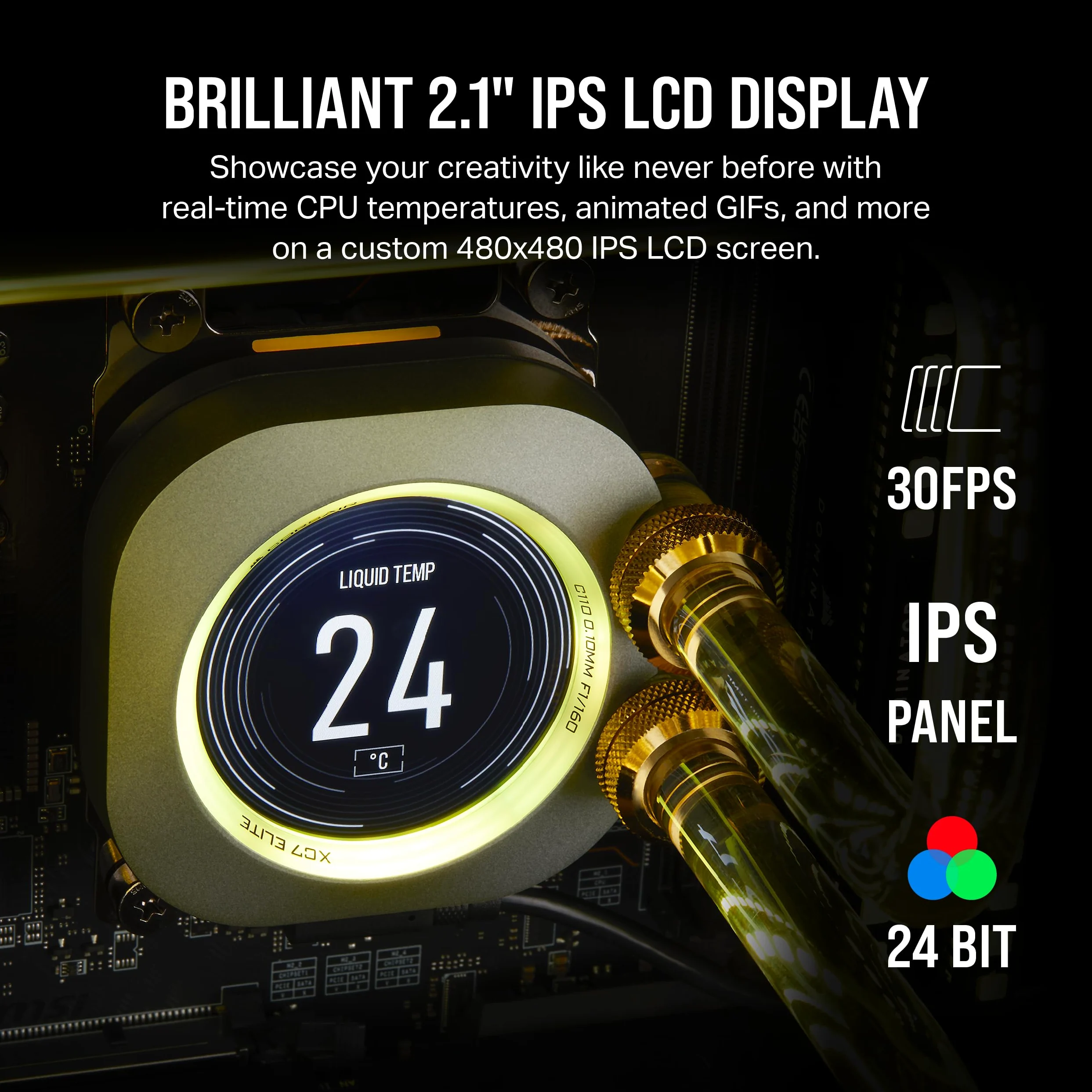 CORSAIR XC7 RGB ELITE LCD Waterblock per CPU - Schermo LCD IPS 480x480-31 LED RGB - USB-C - Adatto per Intel LGA 1700, AMD AM5 e precedenti - Grigio Invisibile