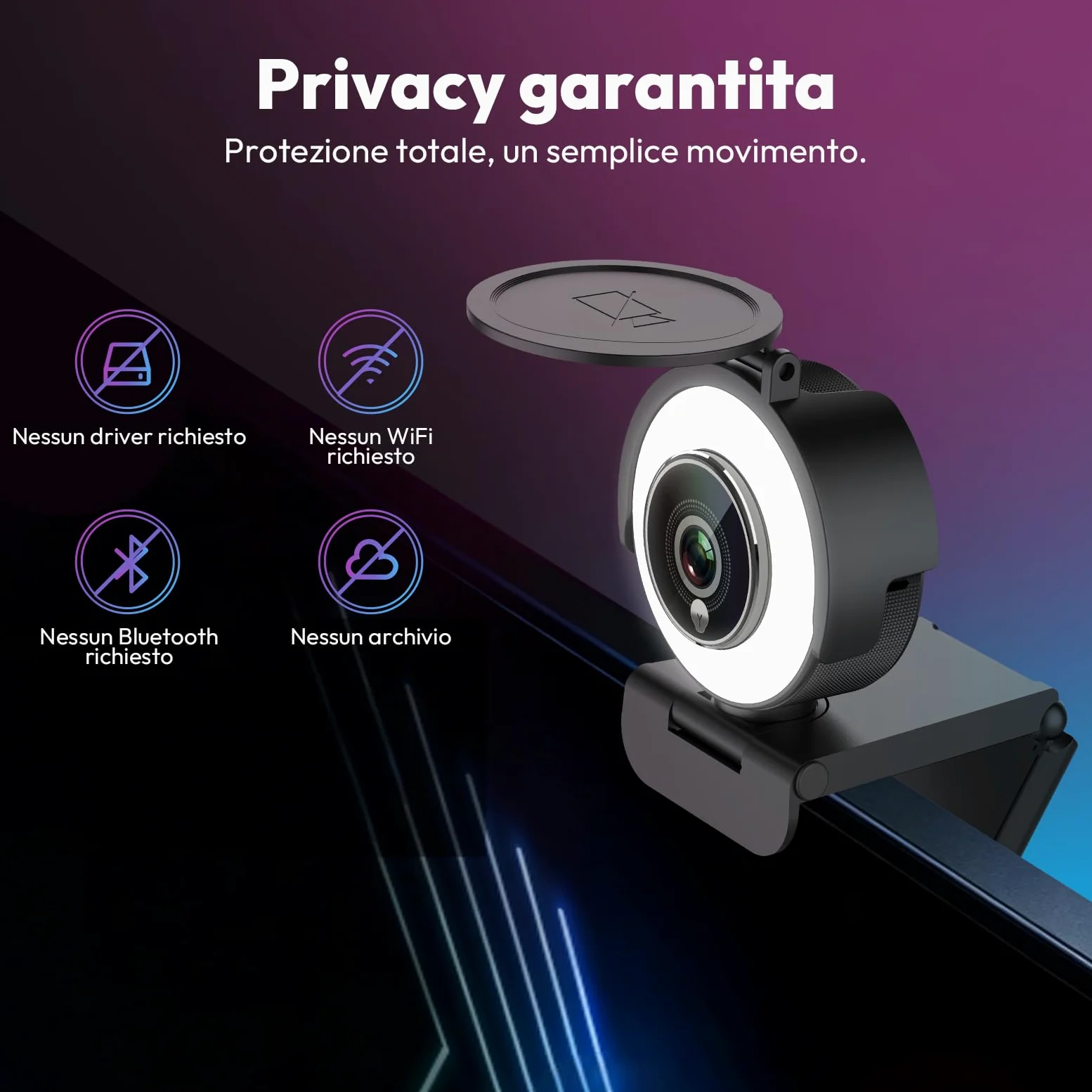 Angetube Webcam 4K con Luce per PC: Luminosità a 3 Livelli, Messa a Fuoco PDAF, Doppio Microfono Noise Cancelling, Copertura Privacy, Streaming 1080P/60FPS, USB-A/C per Laptop/Mac/Teams