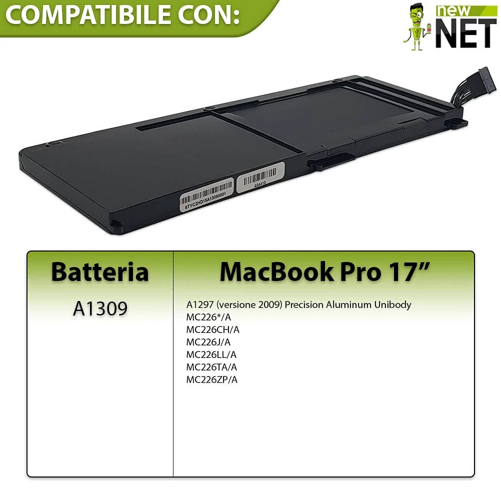 new net Batteries - Batteria [ 7.4 V - 12000 mAh - 95 Wh ] Compatibile con Mac Book PRO 17 A1309 A1297 (2009 Version)