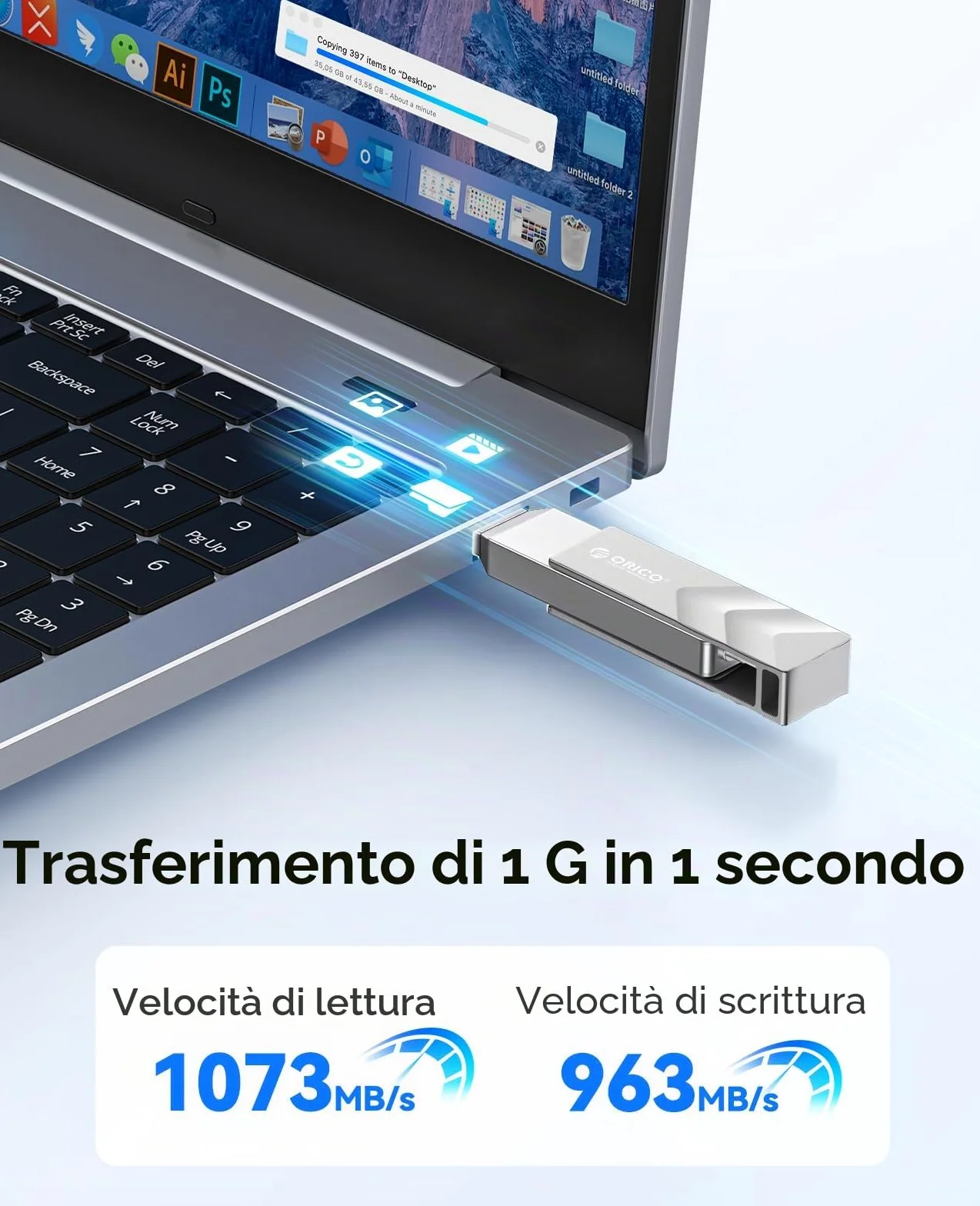 ORICO 512GB Esterno SSD fino a 1050MB/s, USB 3.2 Gen 2 Unità a Stato Solido Esterne, Hard Disk Esterno SSD per iPhone 16 Series, iPhone 15 Series, Smartphone di tipo C, Mac, Veicolo G202