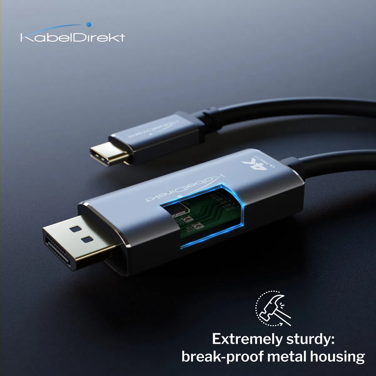 KabelDirekt Adattatore e cavo USB-C a DisplayPort, 2 m, fino a 4K/2160p a 60 Hz – per collegare portatili, smartphone e tablet a grandi schermi – DP, Thunderbolt 3/USB-C 3.1