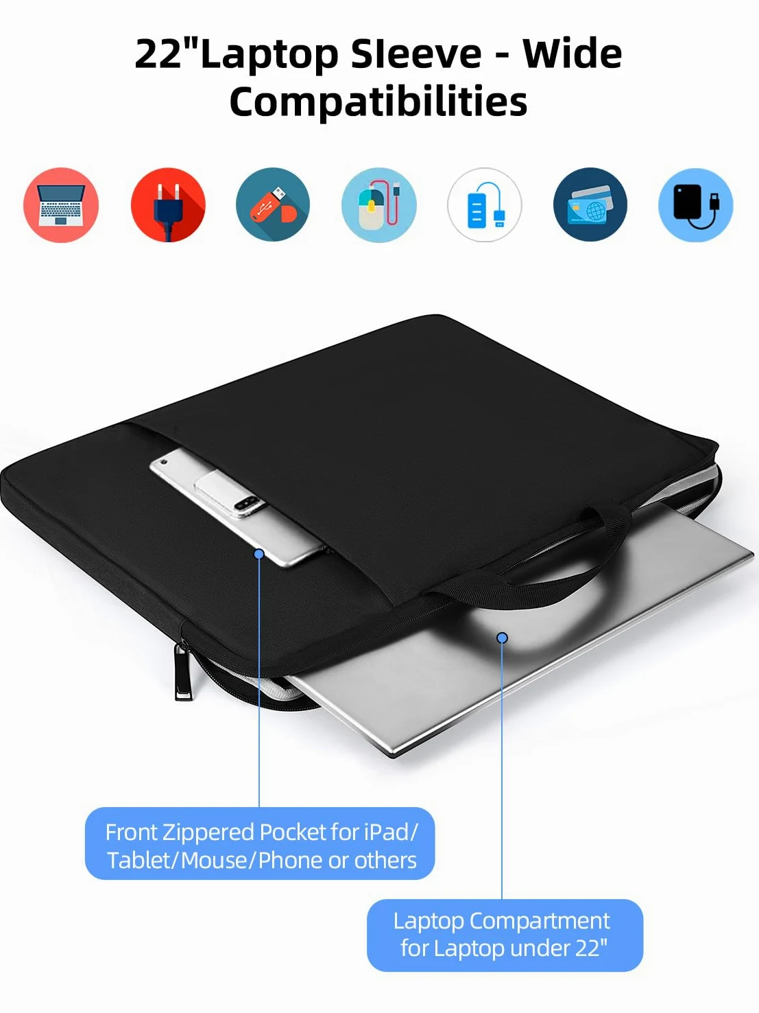 UPERFECT Custodia per Laptop da 22 Pollici per Computer Portatile/Computer Portatile/Notebook/Tablet con Tasche Laterali di Grande Capacità e Manico Durevole, Impermeabile, Resistente agli Urti