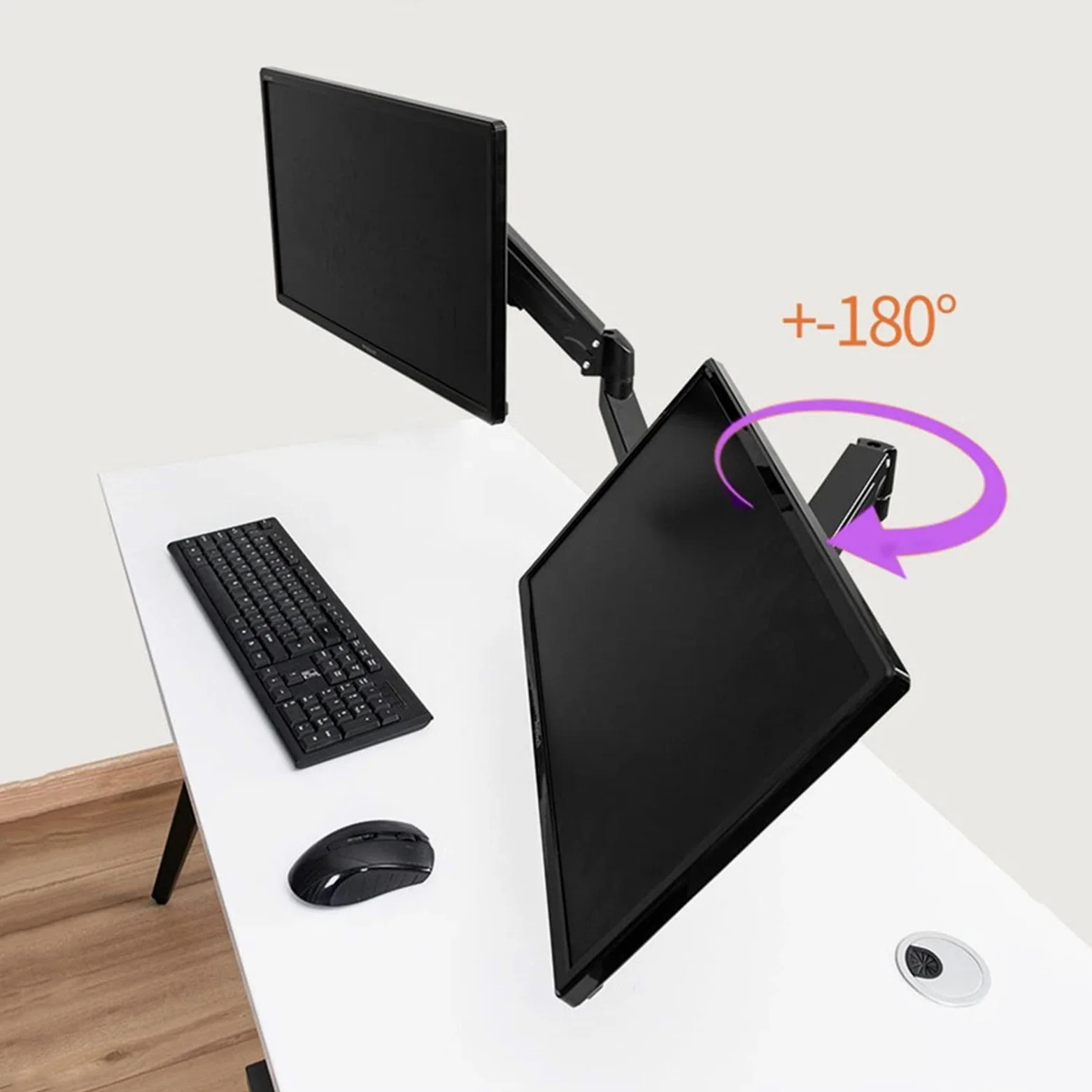 Supporto da scrivania per monitor Supporto for monitor doppio - Supporto da scrivania for monitor con braccio doppio con molla a gas regolabile in altezza, adatto a due schermi da 13~27", ciascun brac