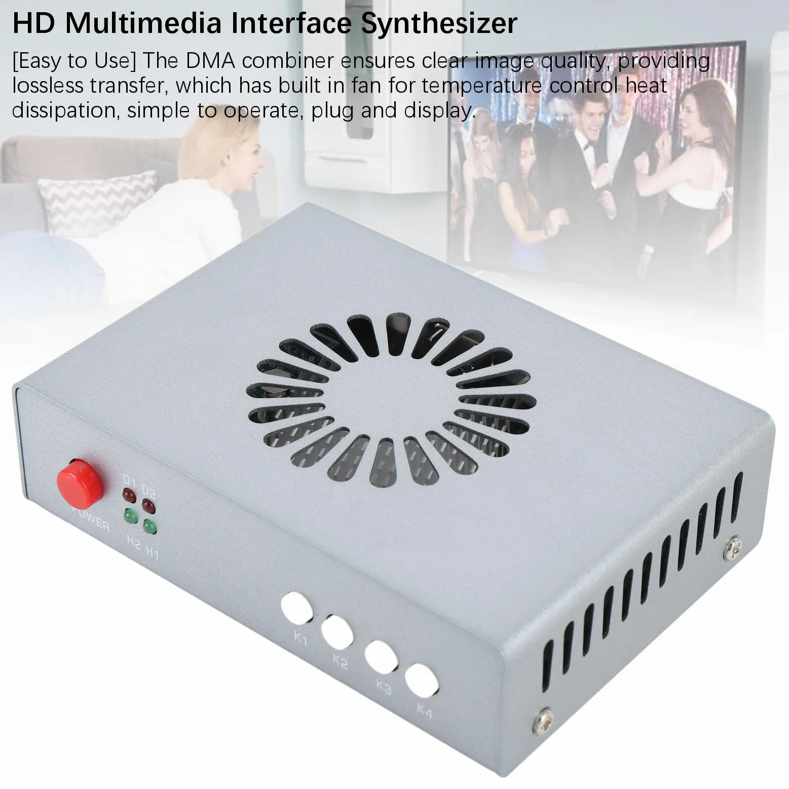 Denash Fusore DMA, Risoluzione Adattiva 2K 144Hz Senza Bisogno di Debug, Sintetizzatore di Interfaccia Multimediale HD con 2 Ingressi di Segnale, con Ventola Integrata per la