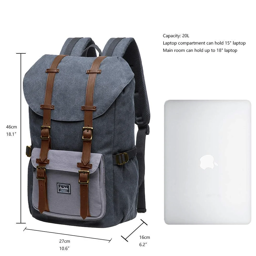 KAUKKO Zaino in nylon per Computer Portatile da 15", Casual retrò Viaggi Trekking Backpack