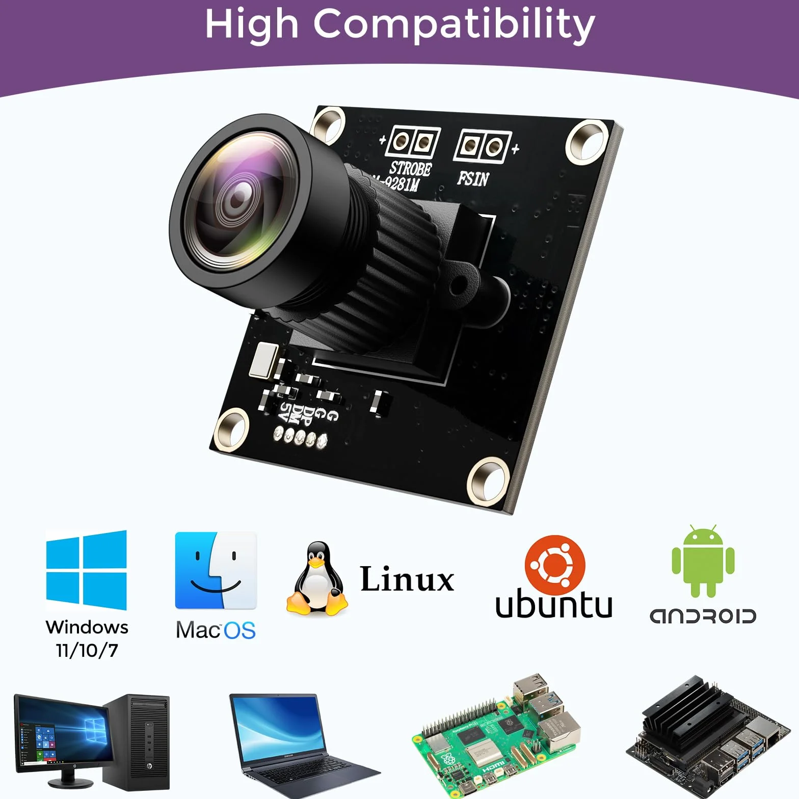 InnoMaker Modulo fotocamera UVC USB2.0 1M Global Shutter Mono Sensor OV9281 720p 120fps con driver UVC Trigger Strobe esterno per Raspberry Pi Jetson Nano computer Windows Linux Android Mac OS