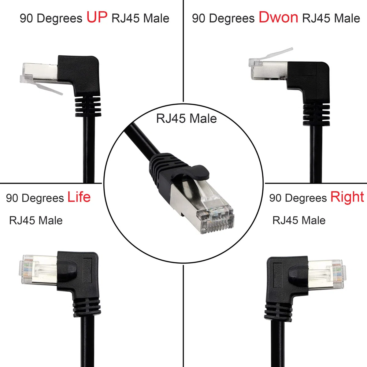 Cavo Ethernet Cat5, RJ45 maschio a maschio 90 gradi di rete Internet LAN cavo patch per PC, router, modem, stampante, Xbox, PS4, 46 cm (angolo verso destra)