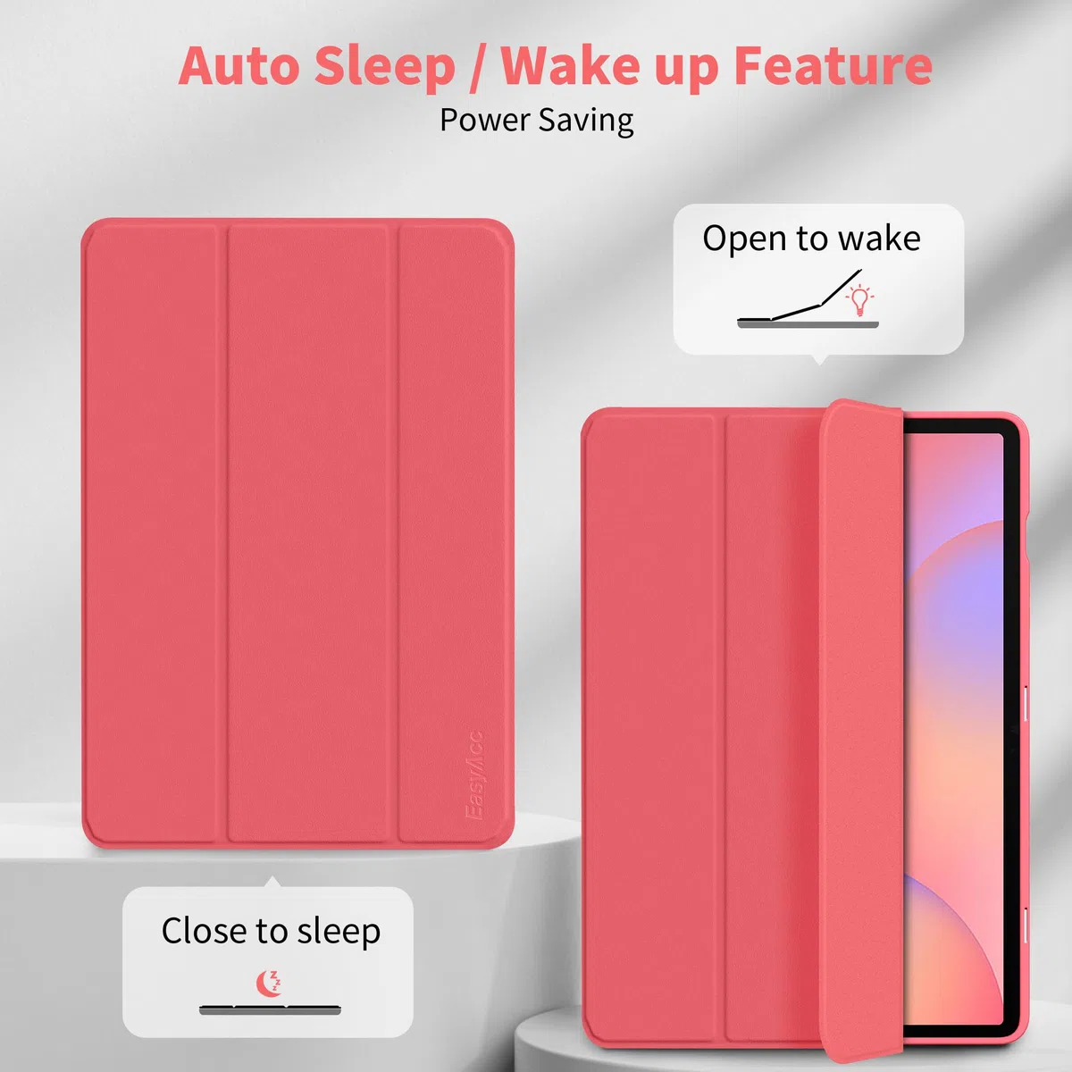 EasyAcc Funda para Samsung Galaxy Tab S10 Lite/ S10 FE 10.9" 2025/ S9 FE 10.9" /S9 11 pulgadas con soporte S Pen - Ultra fina con función atril Funda de piel sintética, color rosa sandía