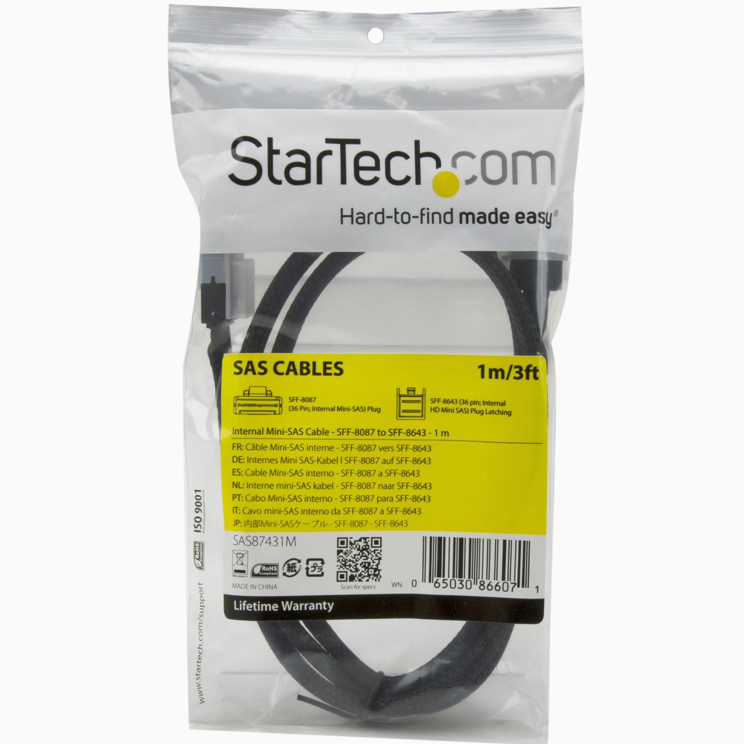 StarTech.com Cavo interno Mini SAS da 1m, SFF-8087 a SFF 8643