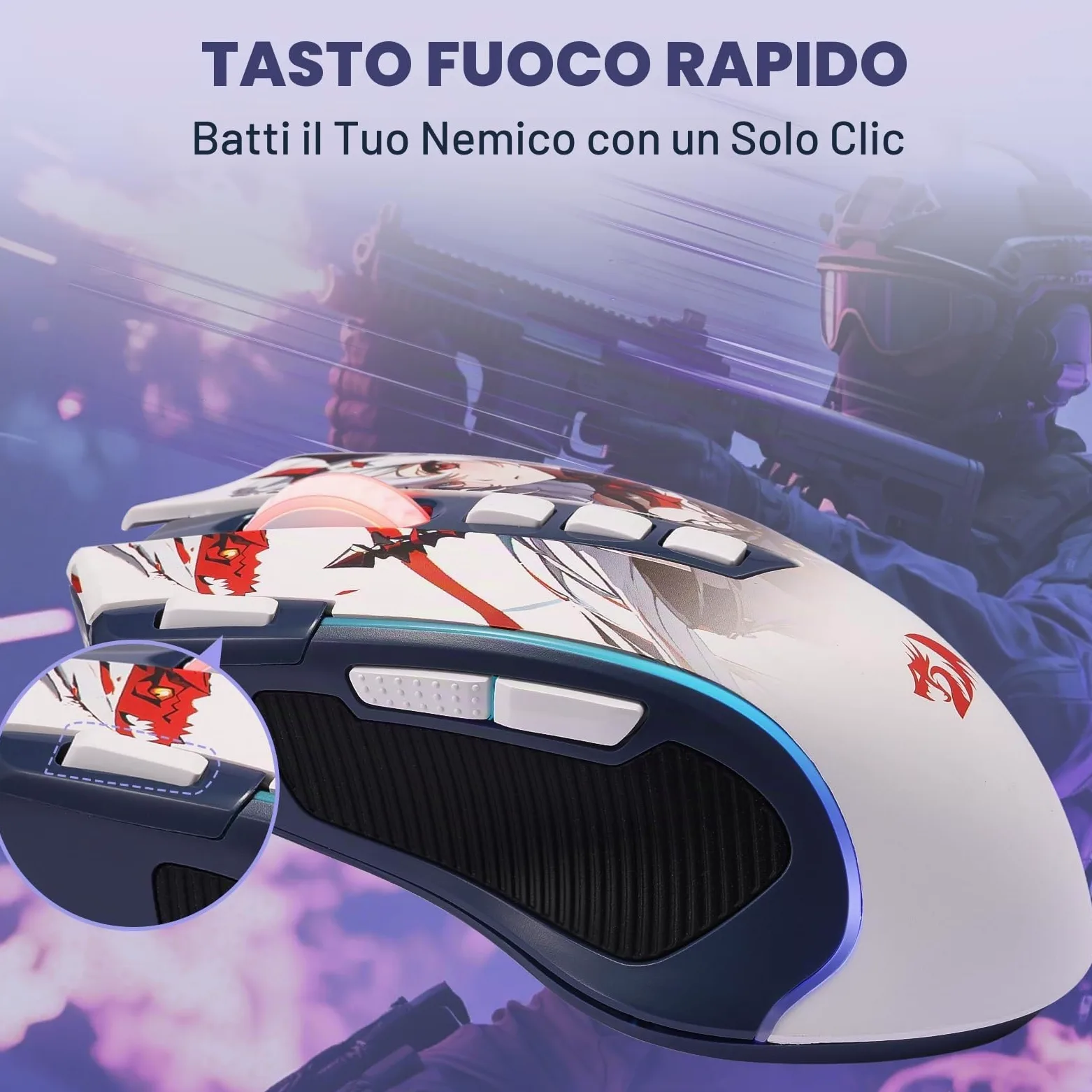 Redragon M612AK PRO Mouse Gaming 3 Modalità RGB | 8000 DPI 9 tasti programmabili 7 RGB BT+2.4G software macro tasto fuoco rapido