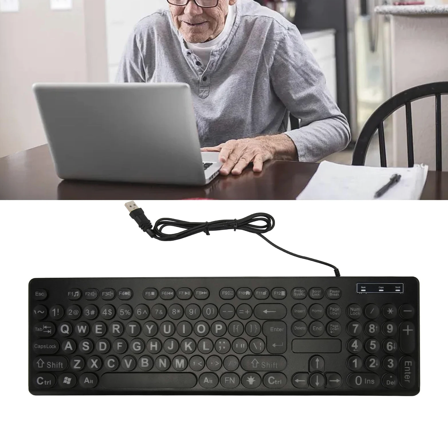 Tastiera Retroilluminata con Caratteri Grandi, Tastiera Illuminata per Anziani o Ipovedenti, Tastiera USB a 104 Tasti con Lettere Oversize