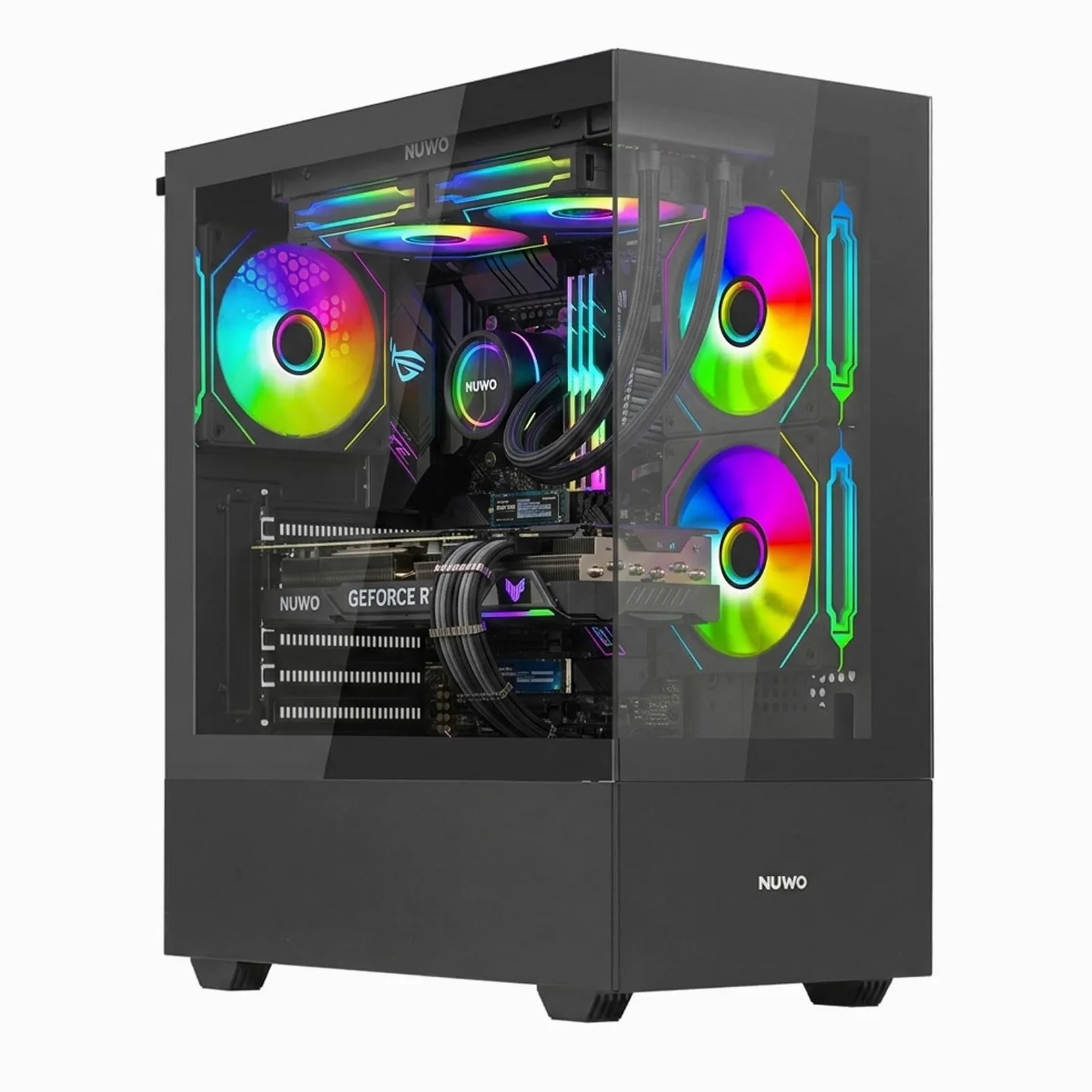 Nuwo Clash CK500 | Case PC Gaming ATX Mid Tower | 3 Ventole ARGB 120mm | Pannello Frontale e Laterale in Vetro Temperato Senza Cornice | Nero