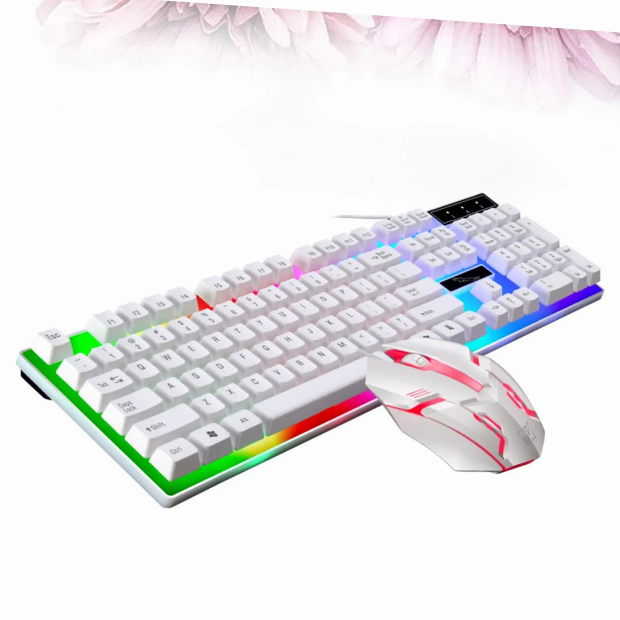 Gadpiparty Set Tastiera Bianca Mouse Cablato Accessori Gaming Retroilluminazione LED Colorata Ergonomica e Design Tasti Galleggianti per PC da Gioco