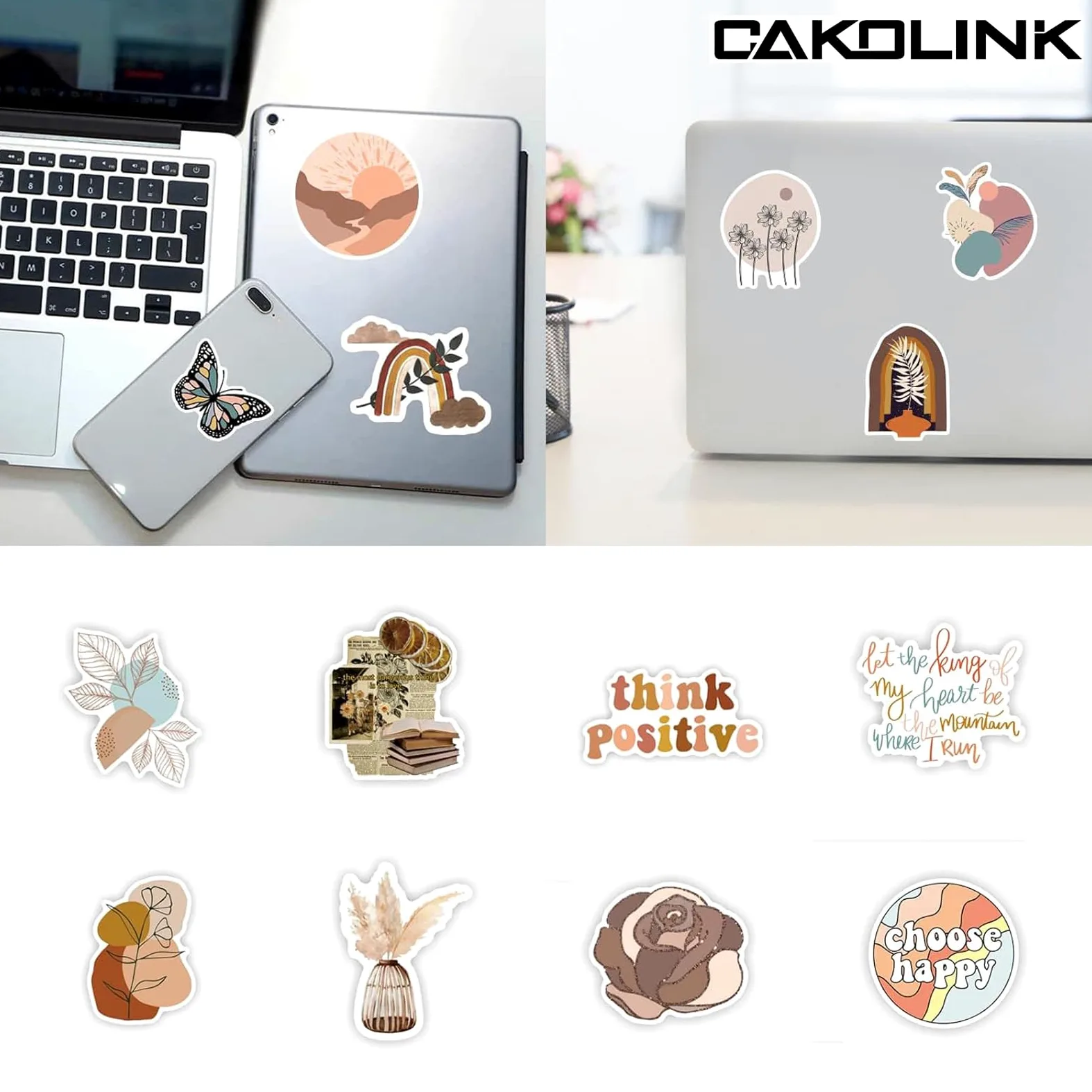 CAKOLINK Adesivi Estetici Vintage 50 Pz, Vinile Impermeabile Adesivi Per Bottiglie Di Acqua Portatile Telefono Computer Chitarra (1)