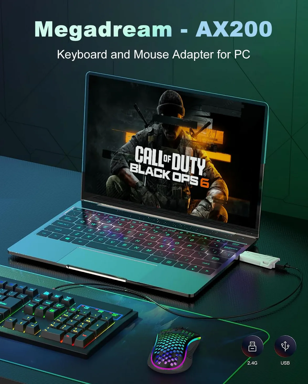Megadream AX200 Adattatore per tastiera e mouse, convertitore ad alte prestazioni per giocare a FPS, COD, R6, The Finals, mappatura della flessione