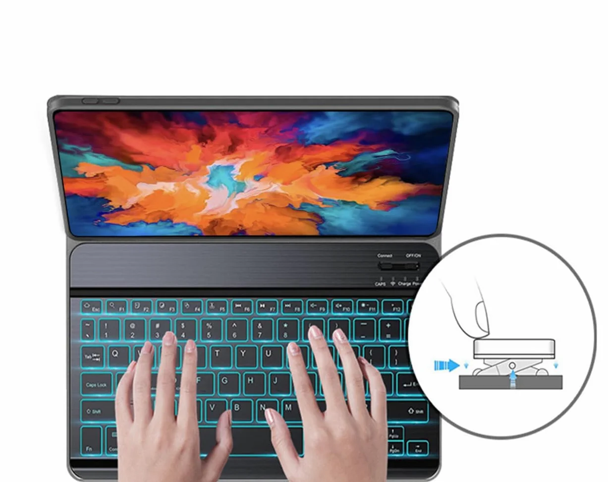 Custodia con tastiera per tablet Xiaomi Redmi Pad 2 da 9,7 pollici, QWERTZ tedesco, ultra sottile, con illuminazione a 7 colori, tastiera wireless con custodia protettiva, rosa