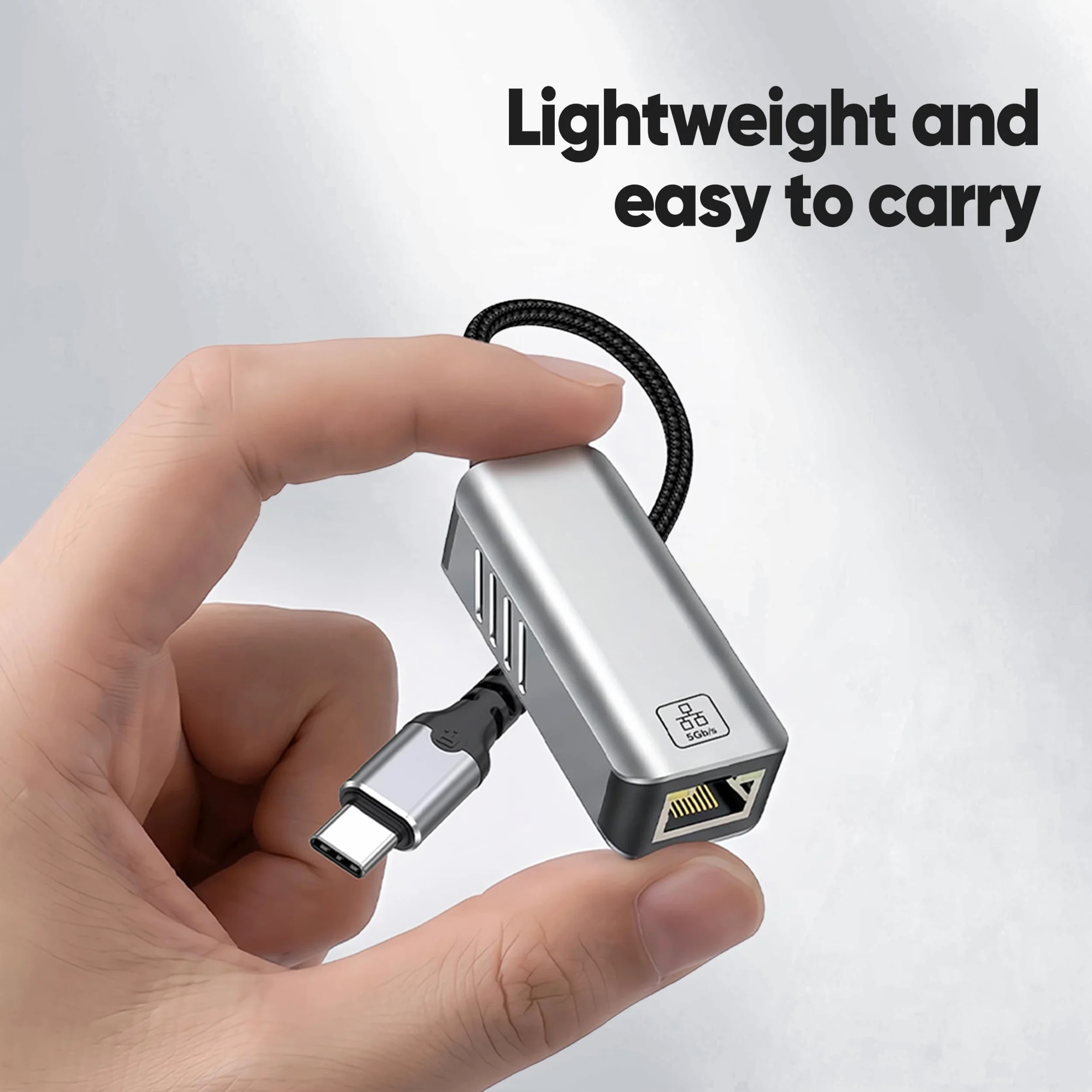Adattatore da USB C a Ethernet da 5 GB, velocità di rete 5 Gigabit, in alluminio con design termico, tipo C, adattatore da USB C a Ethernet, compatibile con USB4, Plug & Play per MacBook