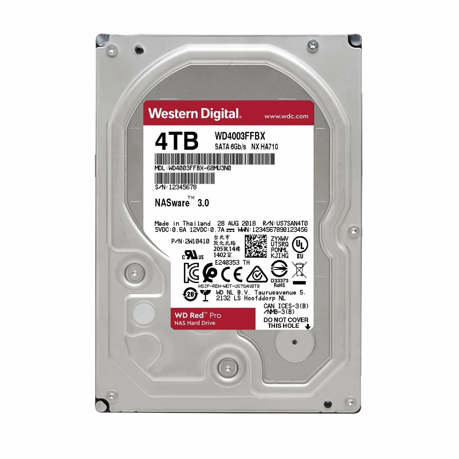 WD Red Pro 4TB per NAS Hard Disk interno da 3.5”, 7200 RPM Class, SATA 6 GB/s, CMR, Cache da 256 MB, Garanzia 5 anni