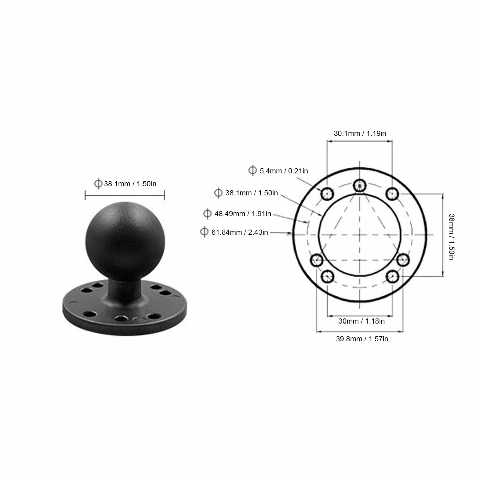 Supporto a Doppia Sfera per Carichi Pesanti, Adattatori a Sfera di Dimensione C da 1,5 Pollici Braccio a Doppia Presa con 2 Piastre Rotonde, per Tablet, Telefono, Fishfinder, in