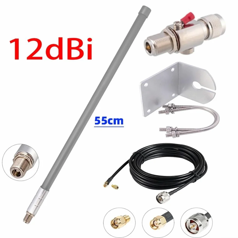 Antenna 12dBi per lora 868 MHz per minatore di elio hotspot per bobcat per rak per nebra - fibra di vetro impermeabile all'aperto per antenna gateway con cavo a bassa perdita N femmina a RP per sma