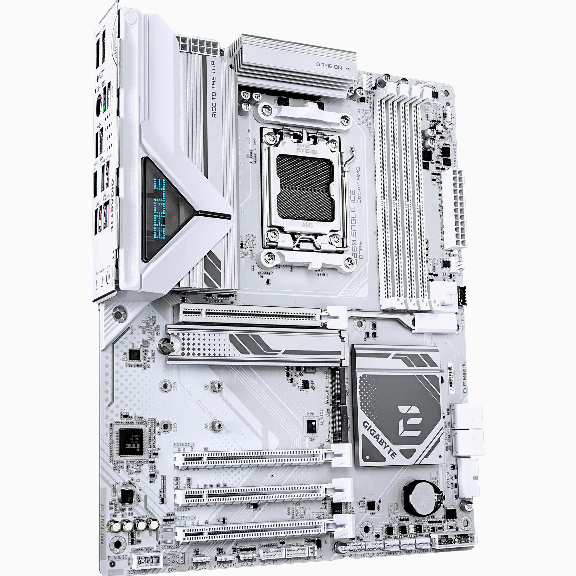 GIGABYTE B850 EAGLE ICE Scheda Madre – CPU AMD Ryzen serie 9000, VRM digitale a 8+2+2 fasi, fino a 8200 MHz DDR5 (O.C), 1 x M.2 PCIe 5.0 + 2 x M.2 PCIe 4.0, LAN 2.5 GbE, USB 3.2 Gen 2