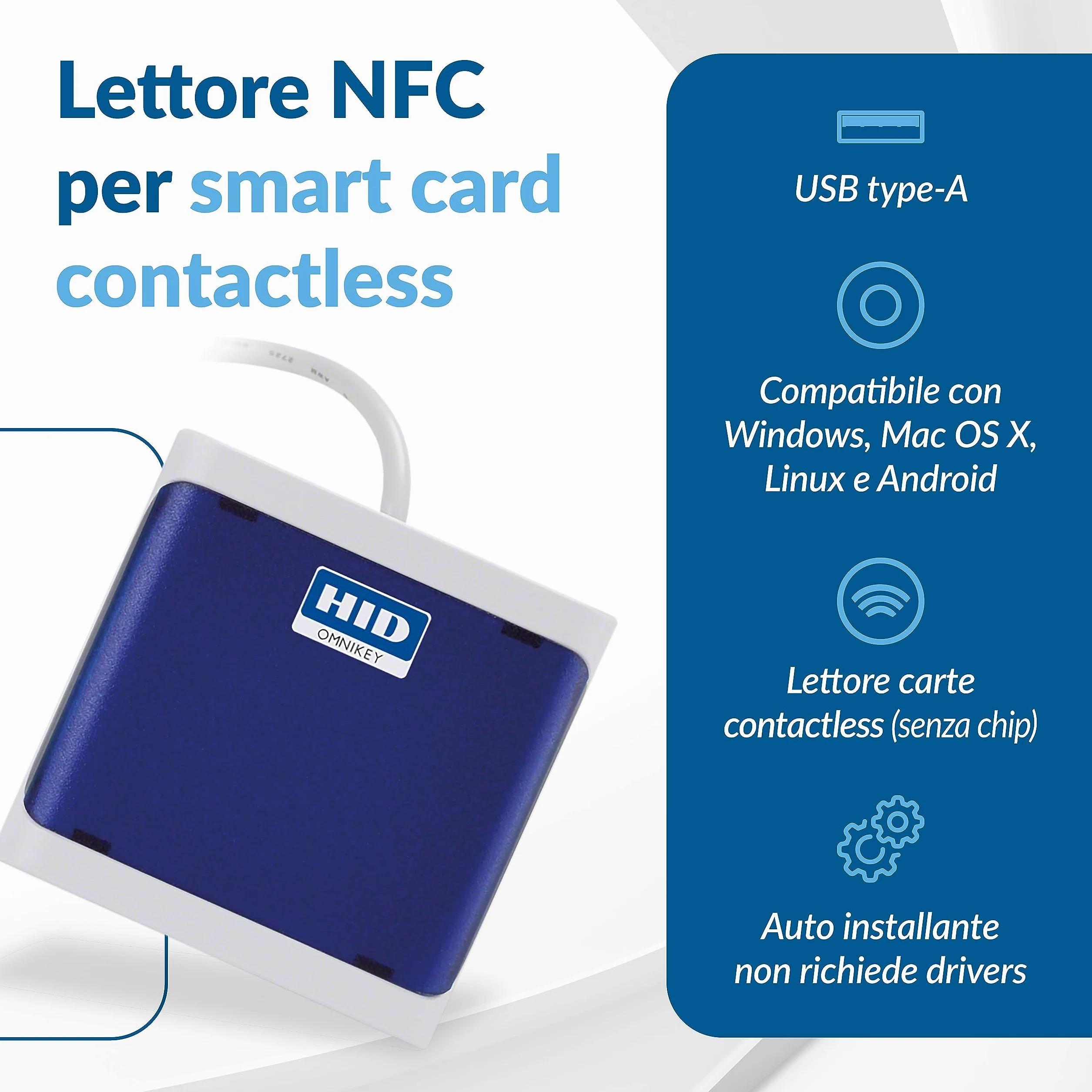 INTERNAVIGARE HID Omnikey 5022 - Lettore USB per la carta d'identità elettronica CIE 3.0 - Plug&Play per MAC e Win (tutte le versioni)